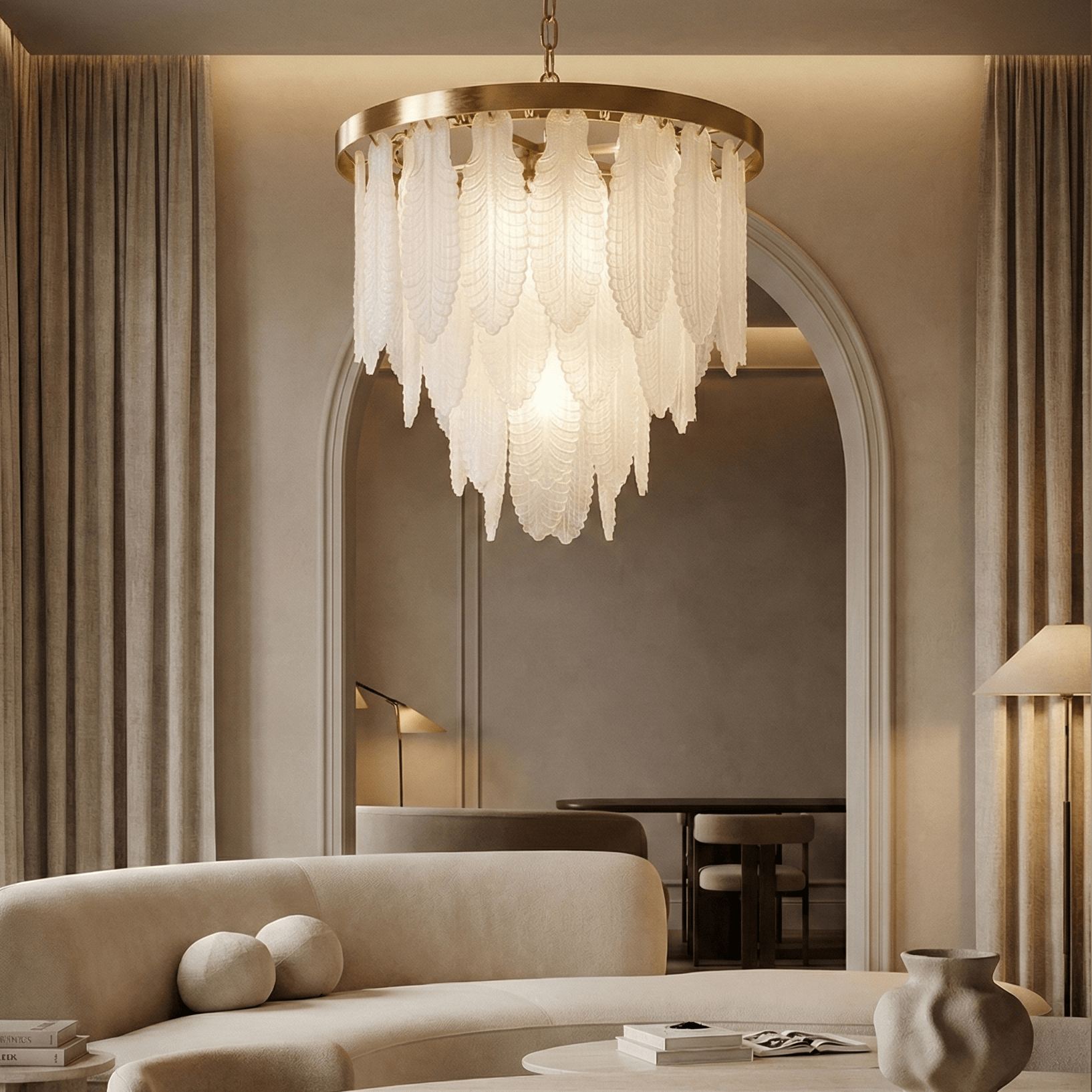 Tampa Glass Leaf Round Tiered Chandelier - Chandelier