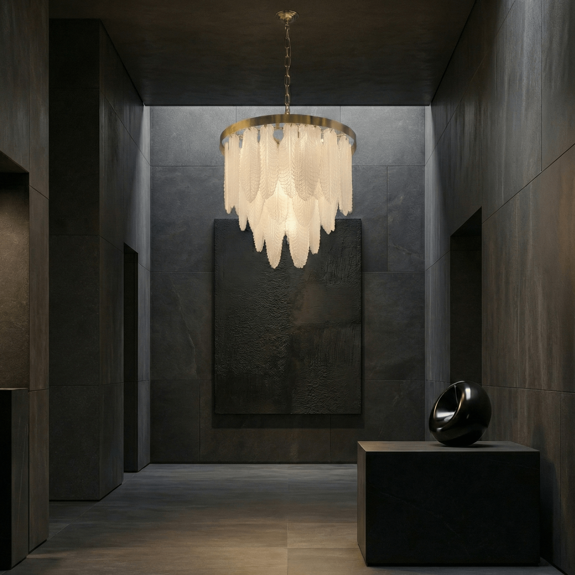 Tampa Glass Leaf Round Tiered Chandelier - Chandelier