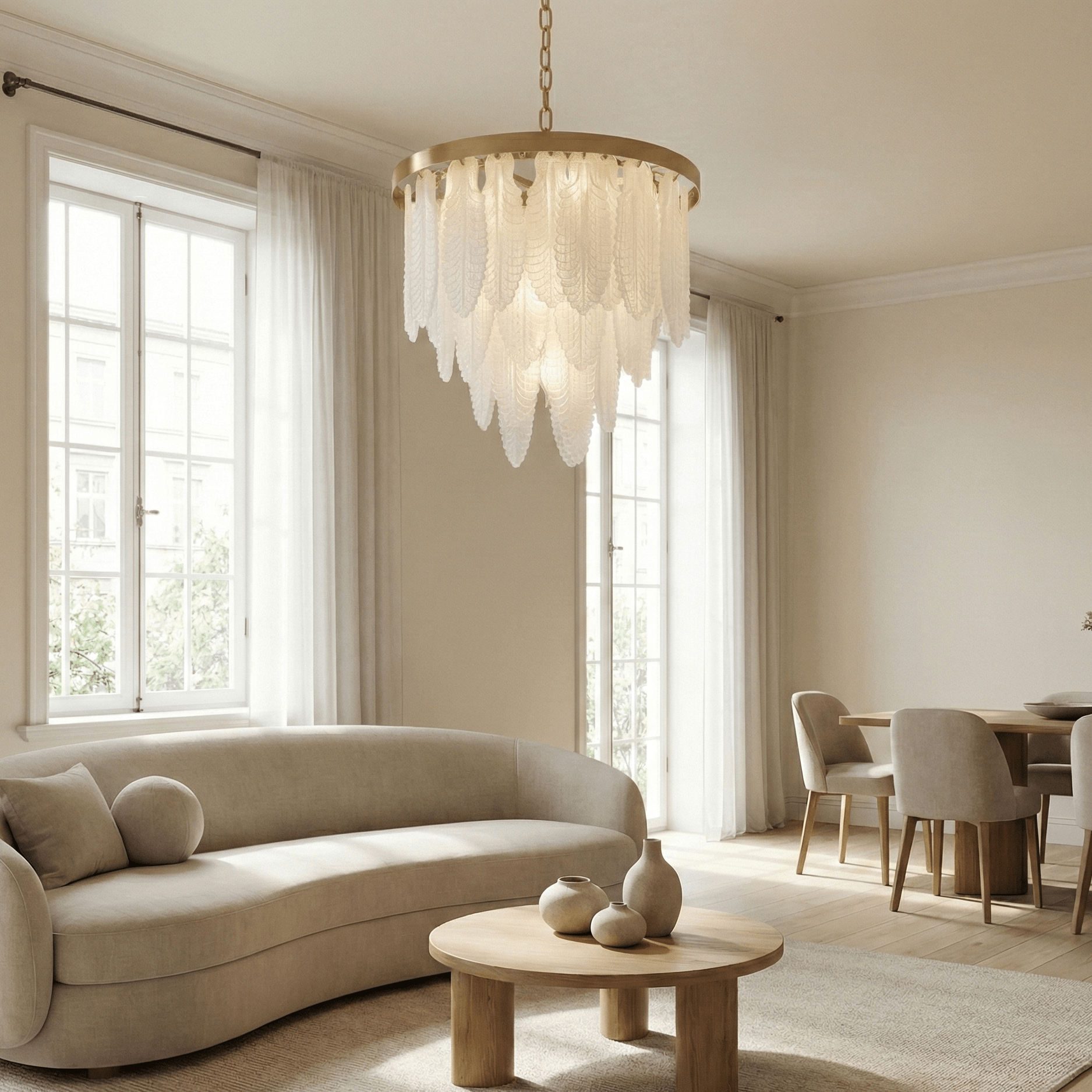 Tampa Glass Leaf Round Tiered Chandelier - Chandelier