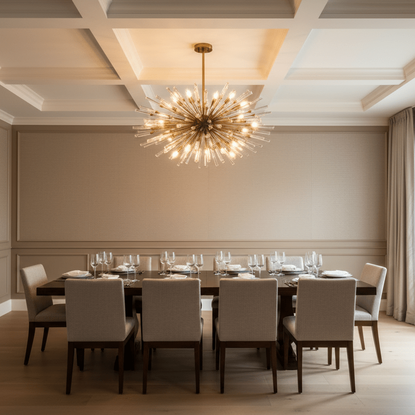 Aisar Sputnik with short rod in formal dining room