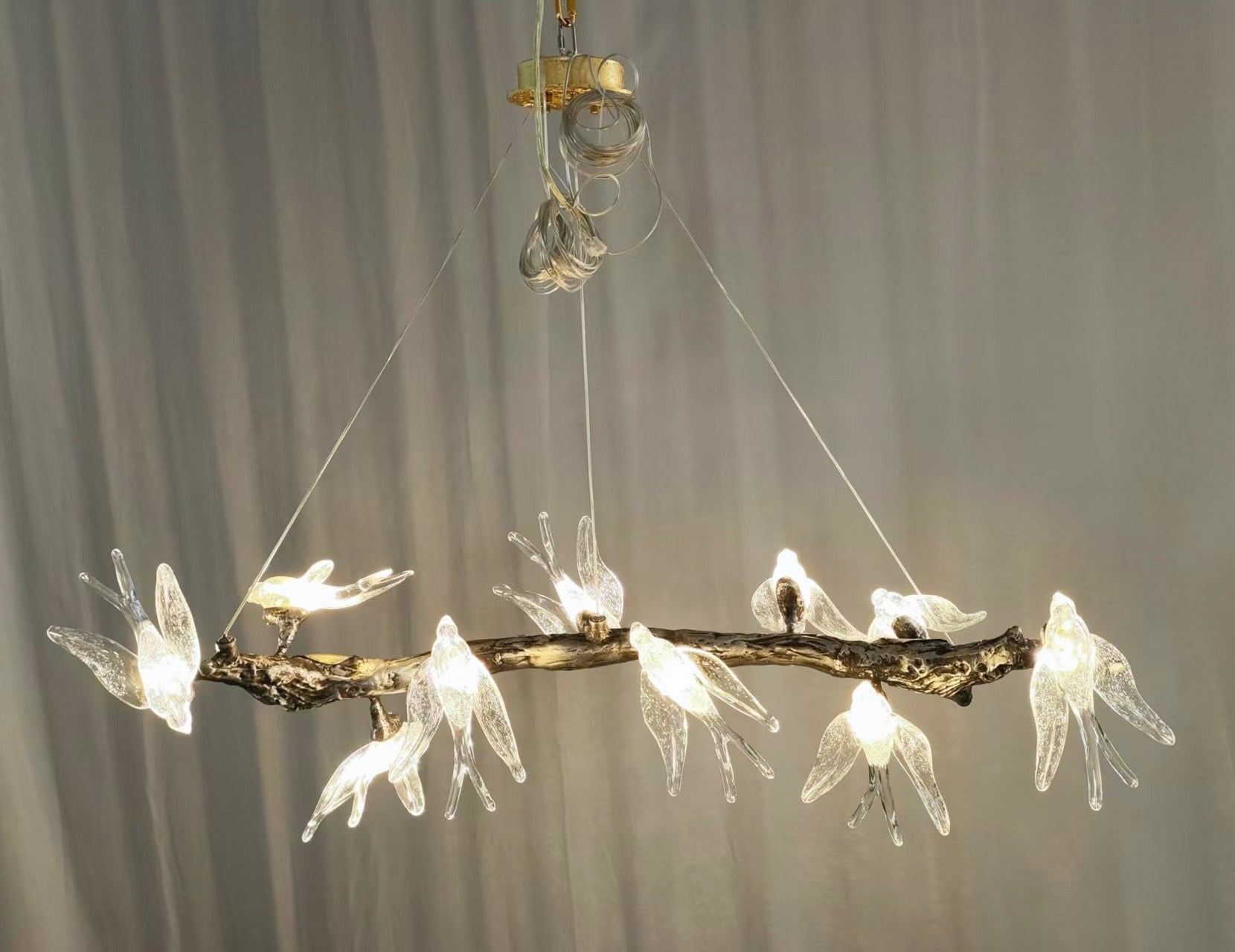 Bird Song Branching Round Teardrop Chandelier
