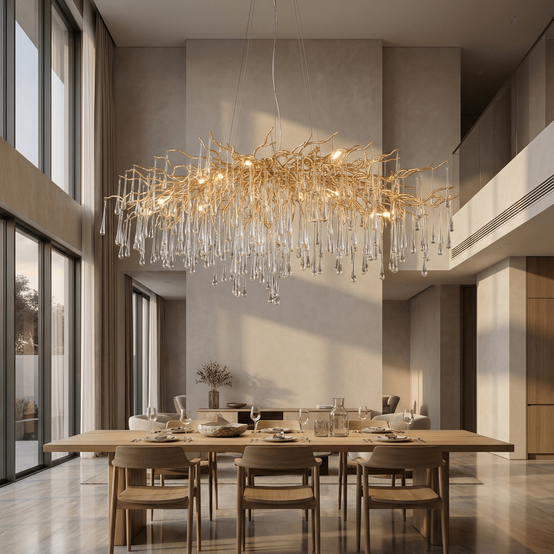 Lukas Oval Branching Brass Linear Teardrop Chandelier - Chandelier