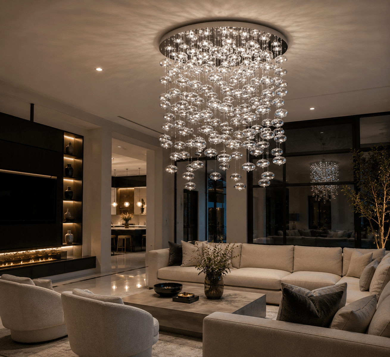 60"W Fountaine Large Round Bubble Glass Globe Chandelier