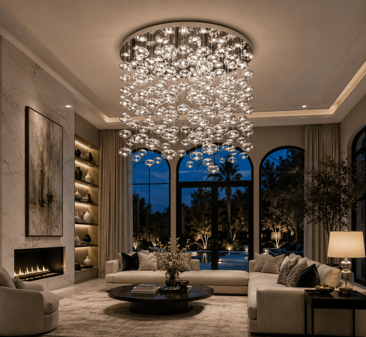 60"W Fountaine Large Round Bubble Glass Globe Chandelier