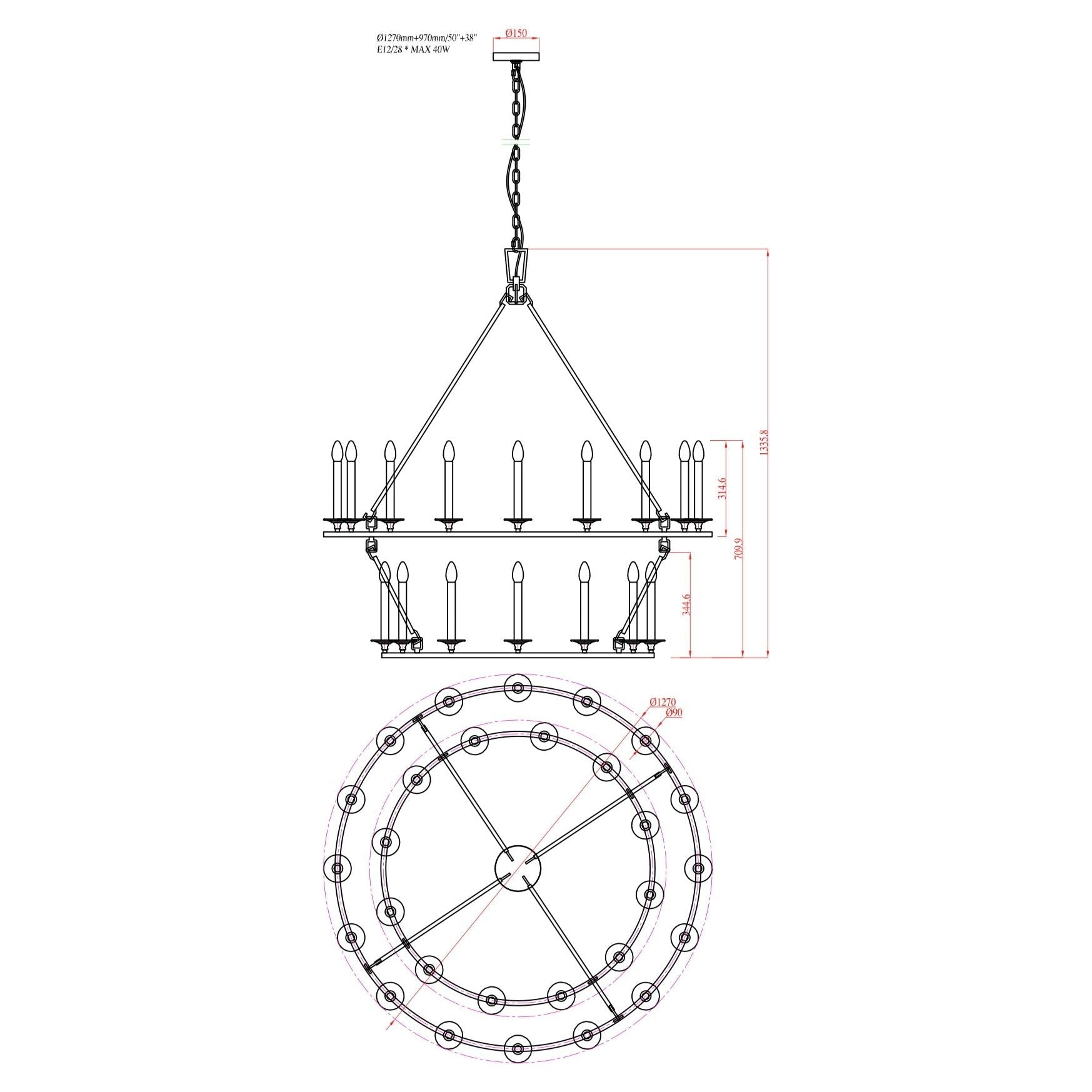 Wineyard Wheel Barrel Round 2-Tier Chandelier