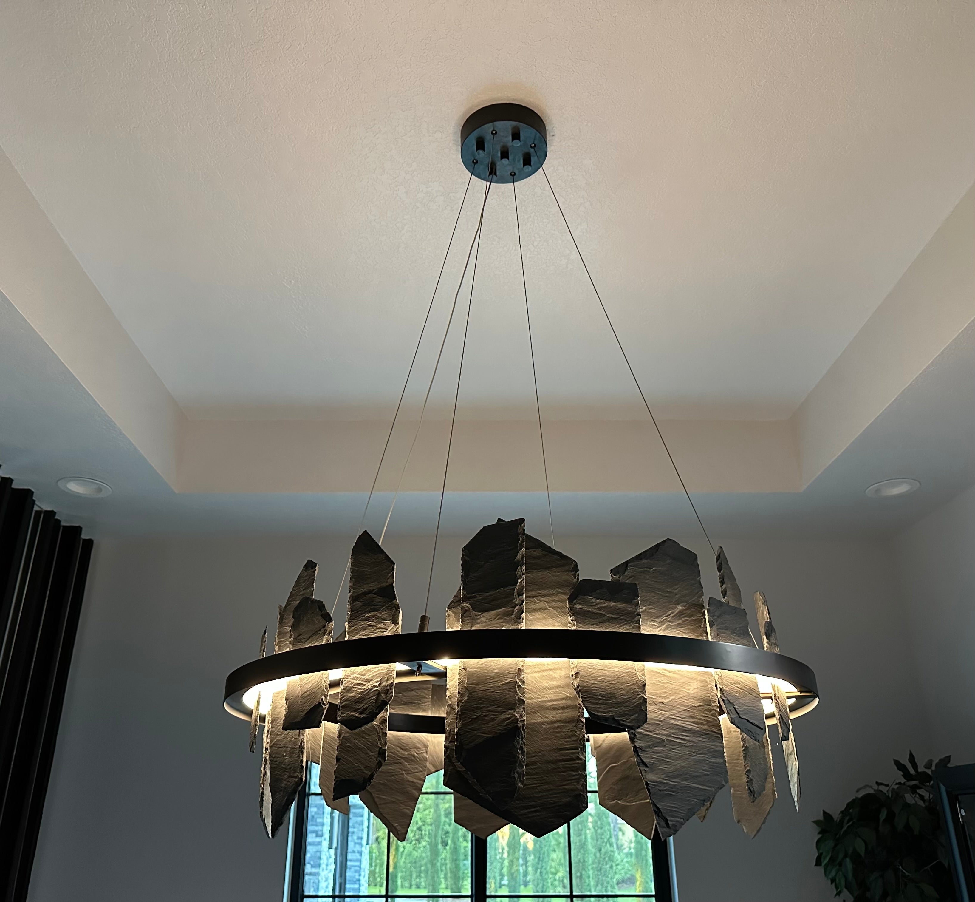 40"W Round Slate Natural Stone LED Industrial Chandelier - Italian Concept