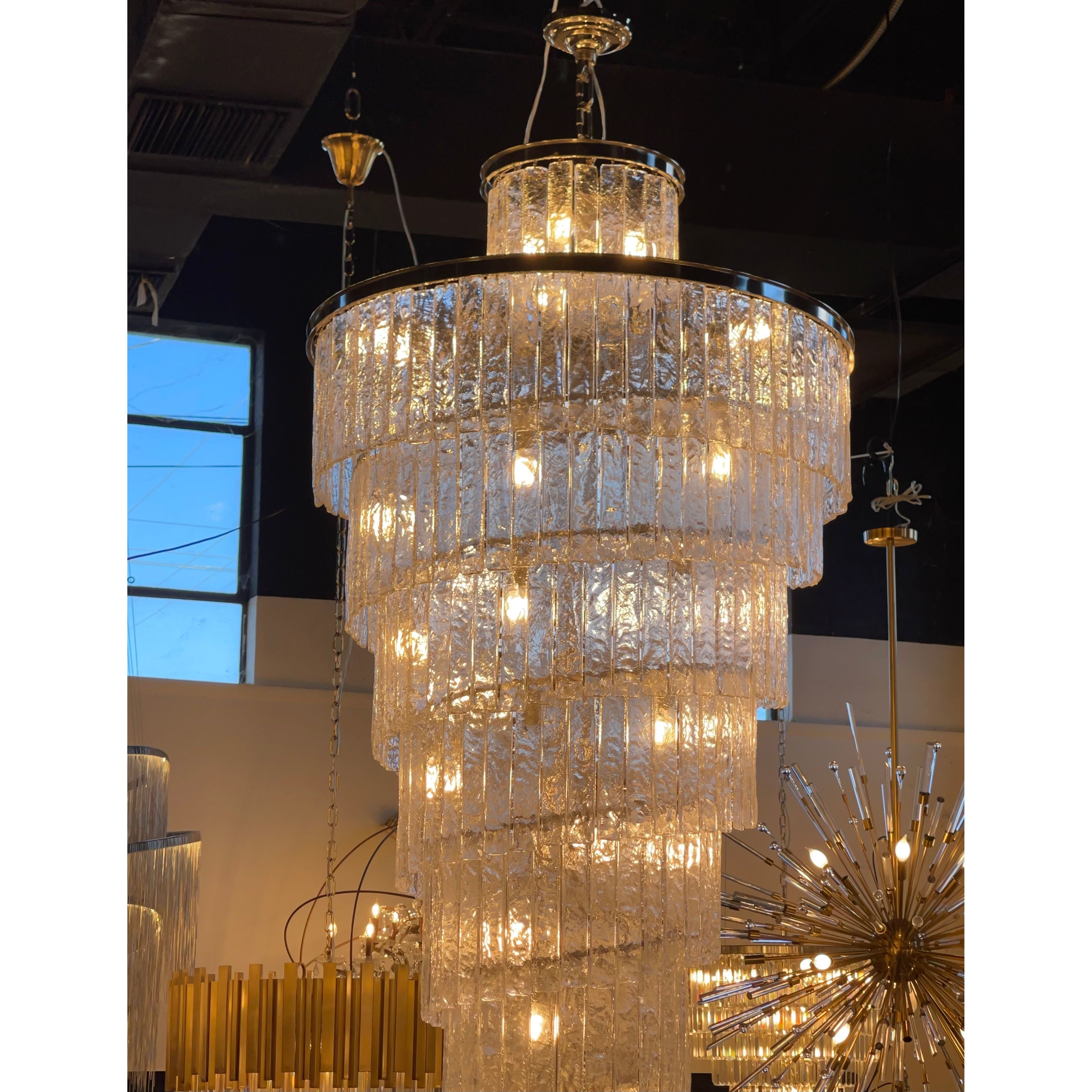 Seline Spiral Tiered/ Layered Cracked Textured Glass Chandelier - Italian Concept