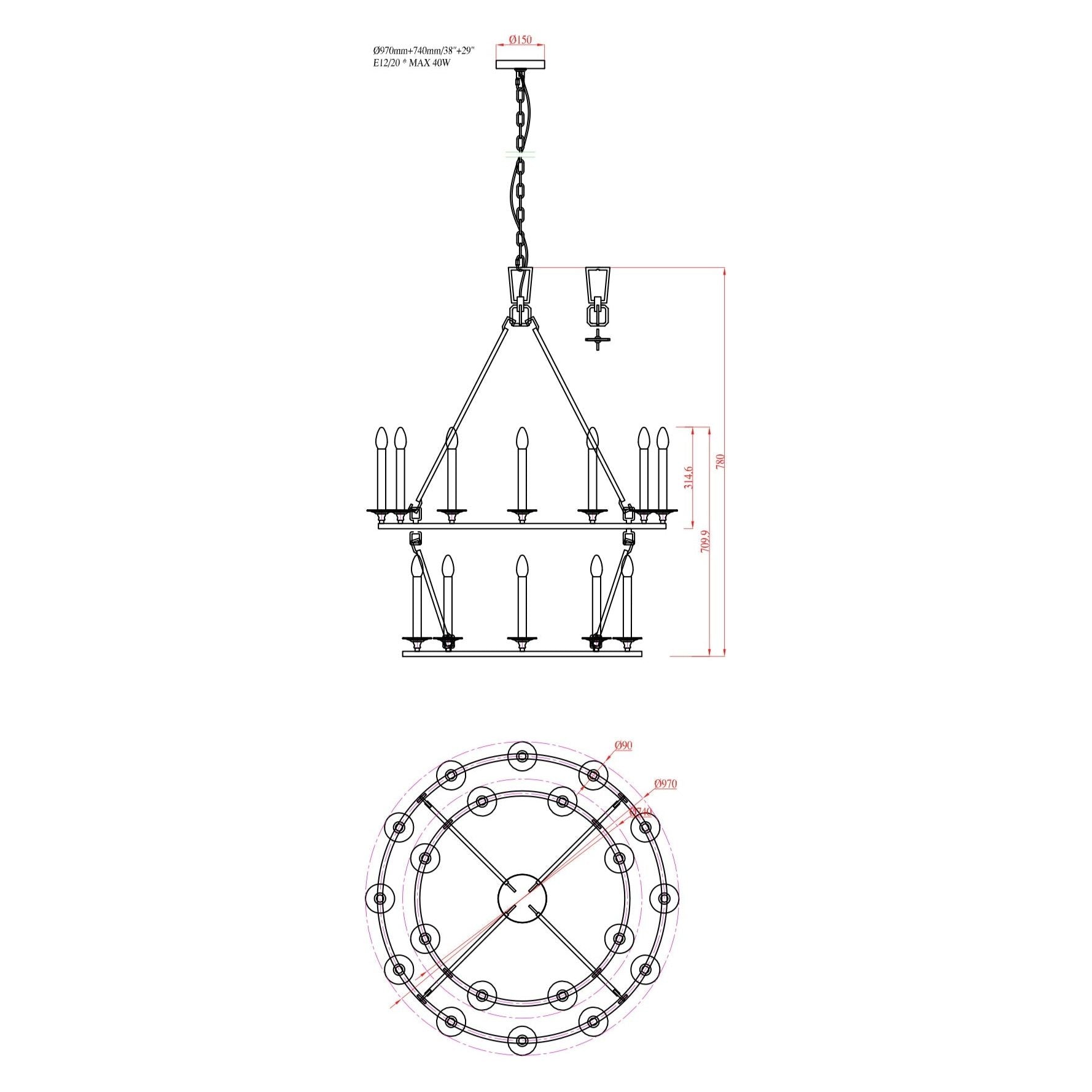 Wineyard Wheel Barrel Round 2-Tier Chandelier