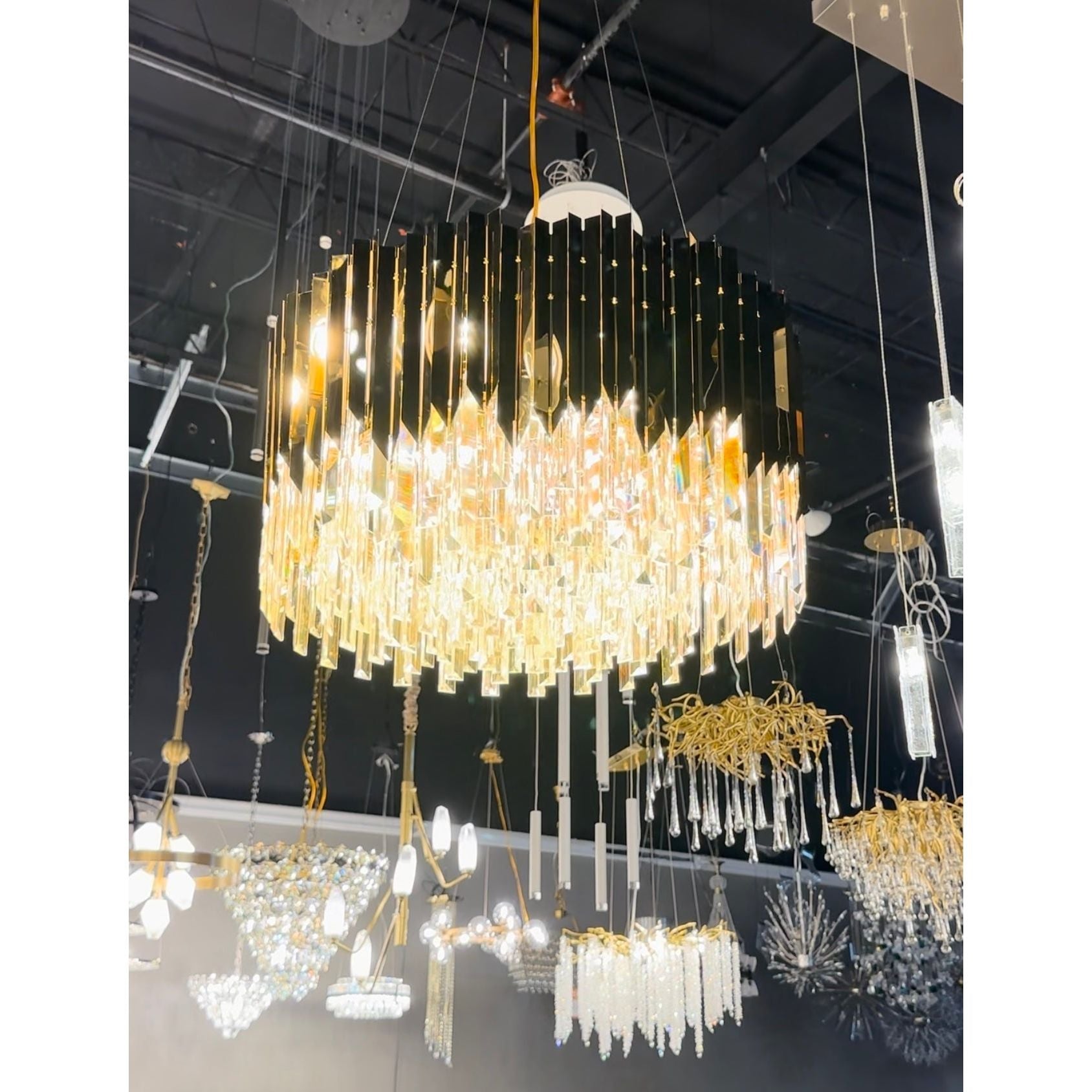 Arrows Steel Crystal Chandelier Round