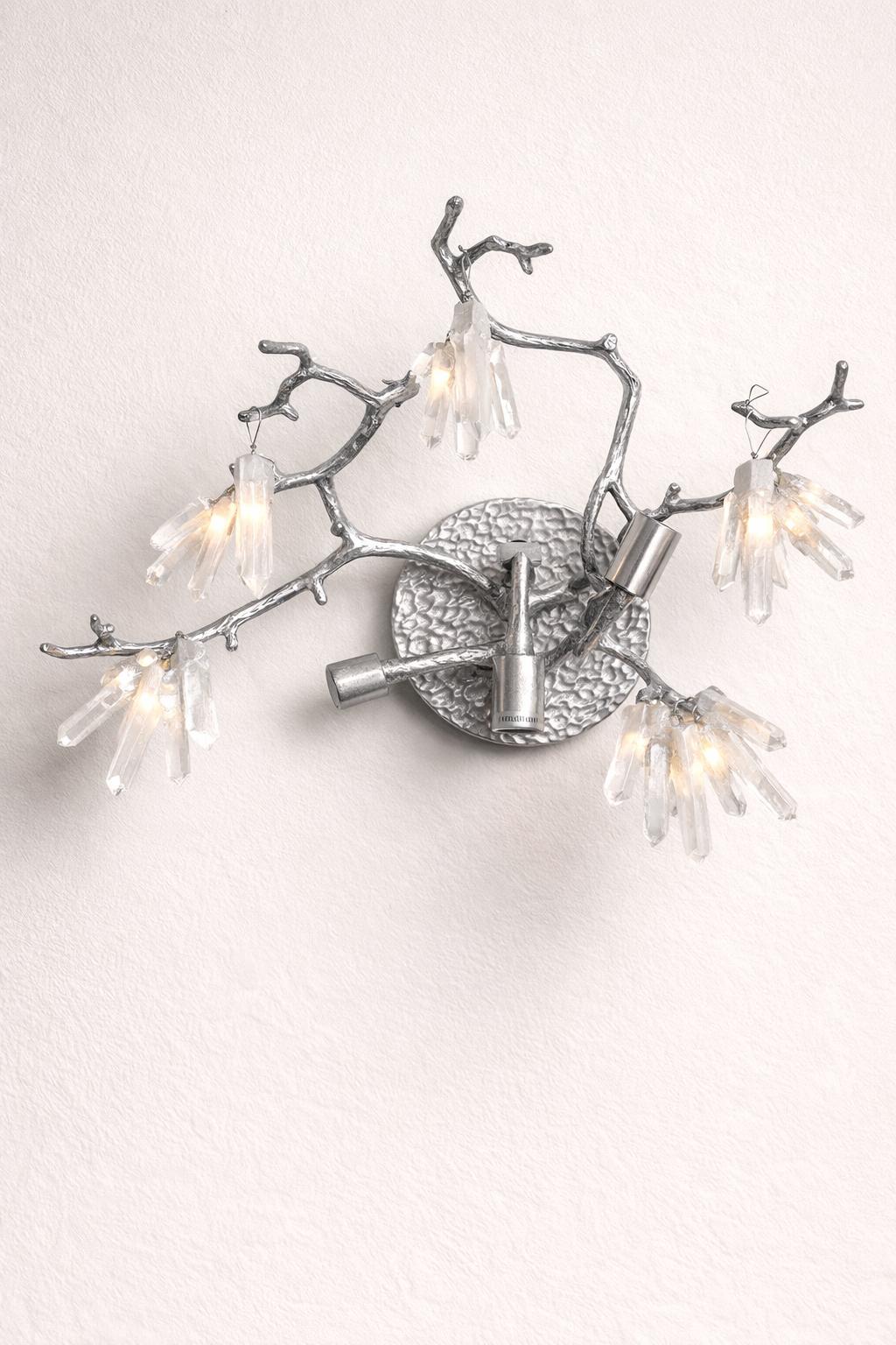 Japanese Blossom Solid Brass Selenite Crystal Wall Sconce