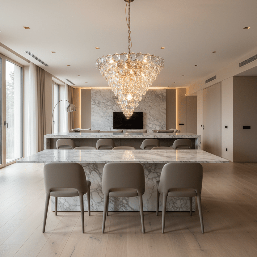 Luxury Interior with Gallerie Star 5-tier Crystal Chandelier