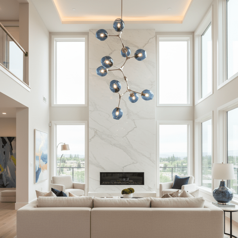 Polished Nickel Blue Glass - Grand Double-Height Living