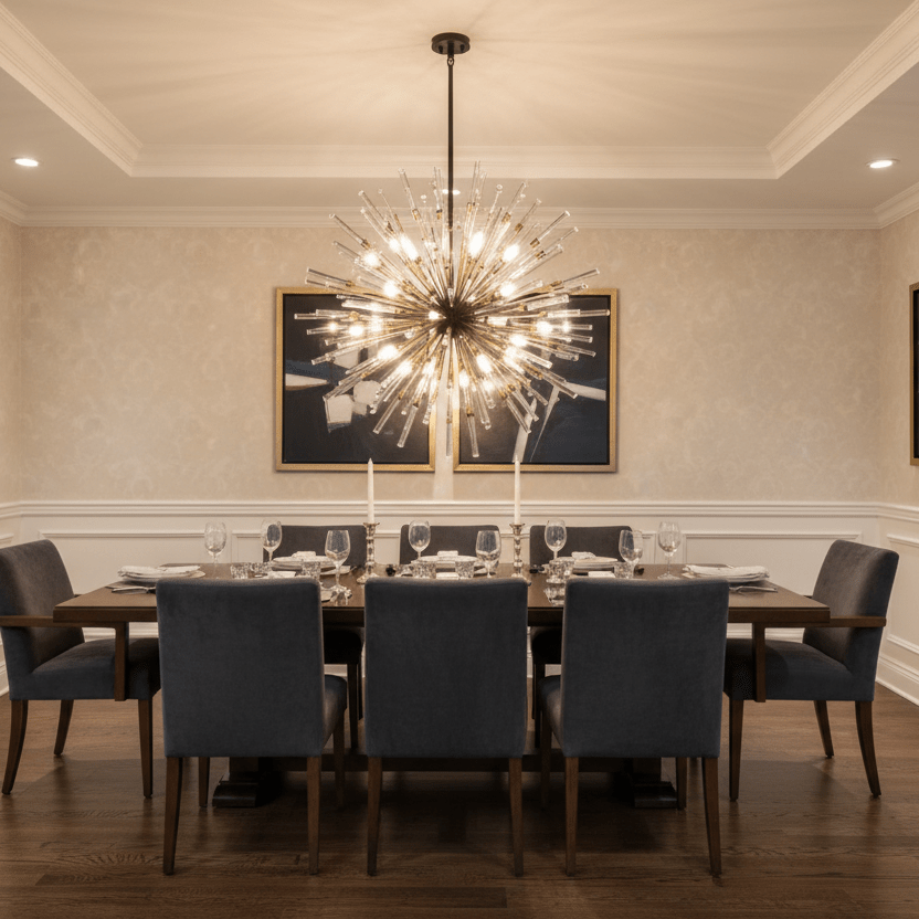 Smaller fuller black Aisar Sputnik in elegant dining