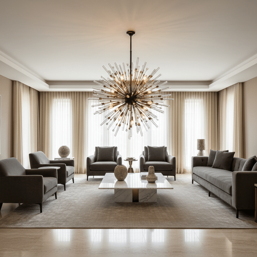 Smaller fuller black Aisar Sputnik in living room