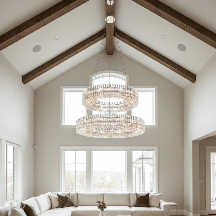 Thinner 118" Polished Nickel - Vaulted Living Room