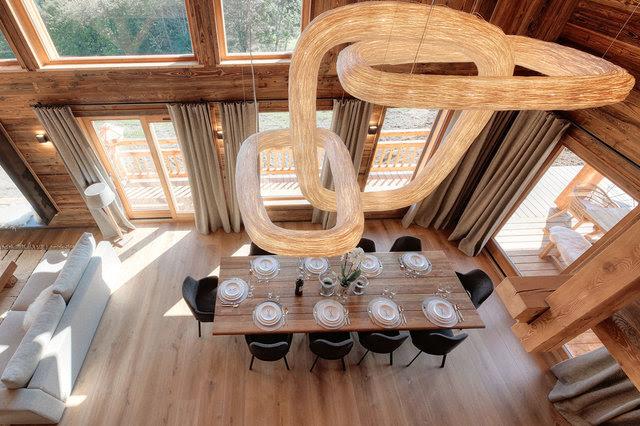 Triple Orbit Wood Foyer Chandelier - Italian Concept - 