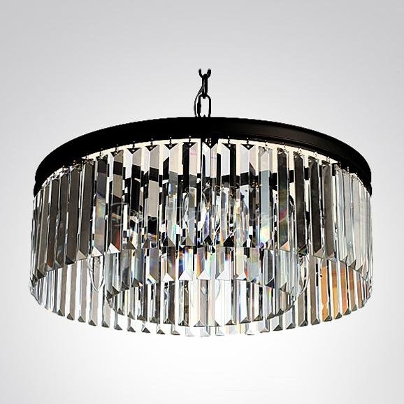 Odeon 1-Tier Round Fringe Crystal Prism Chandelier - Italian Concept - 