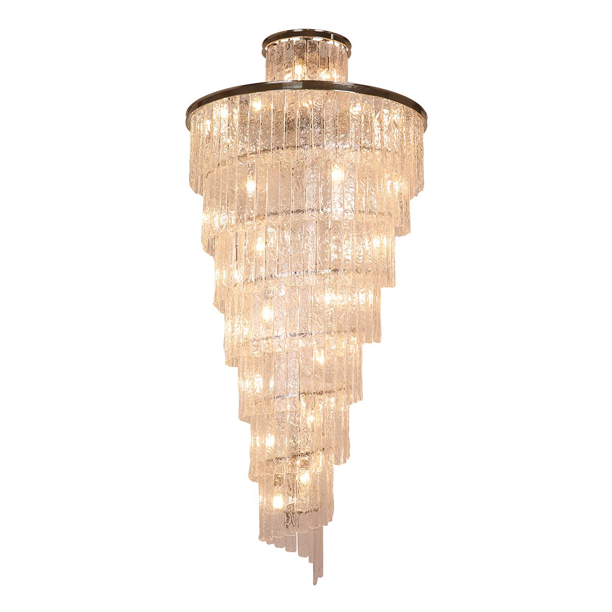 Seline Spiral Tiered/ Layered Cracked Textured Glass Chandelier - Italian Concept - 