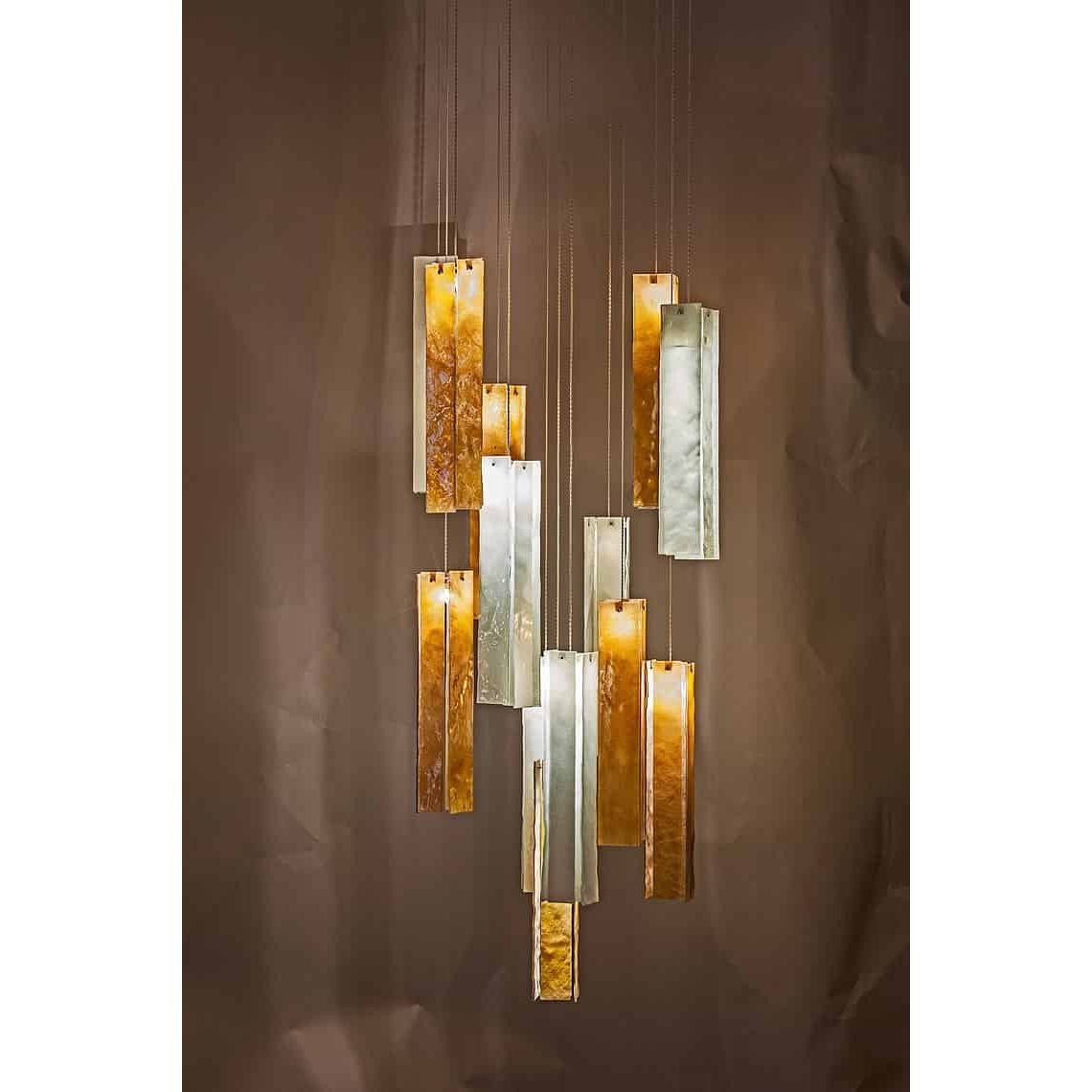 Rain Rectangular Cluster Glass tile Pendant Chandelier - Italian Concept - Size