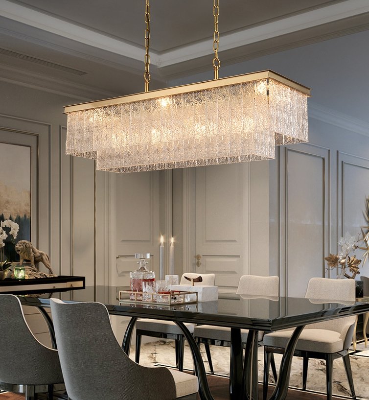 Oliver Rectangular Tiered Glass Tile Chandelier Collection - Italian Concept - 