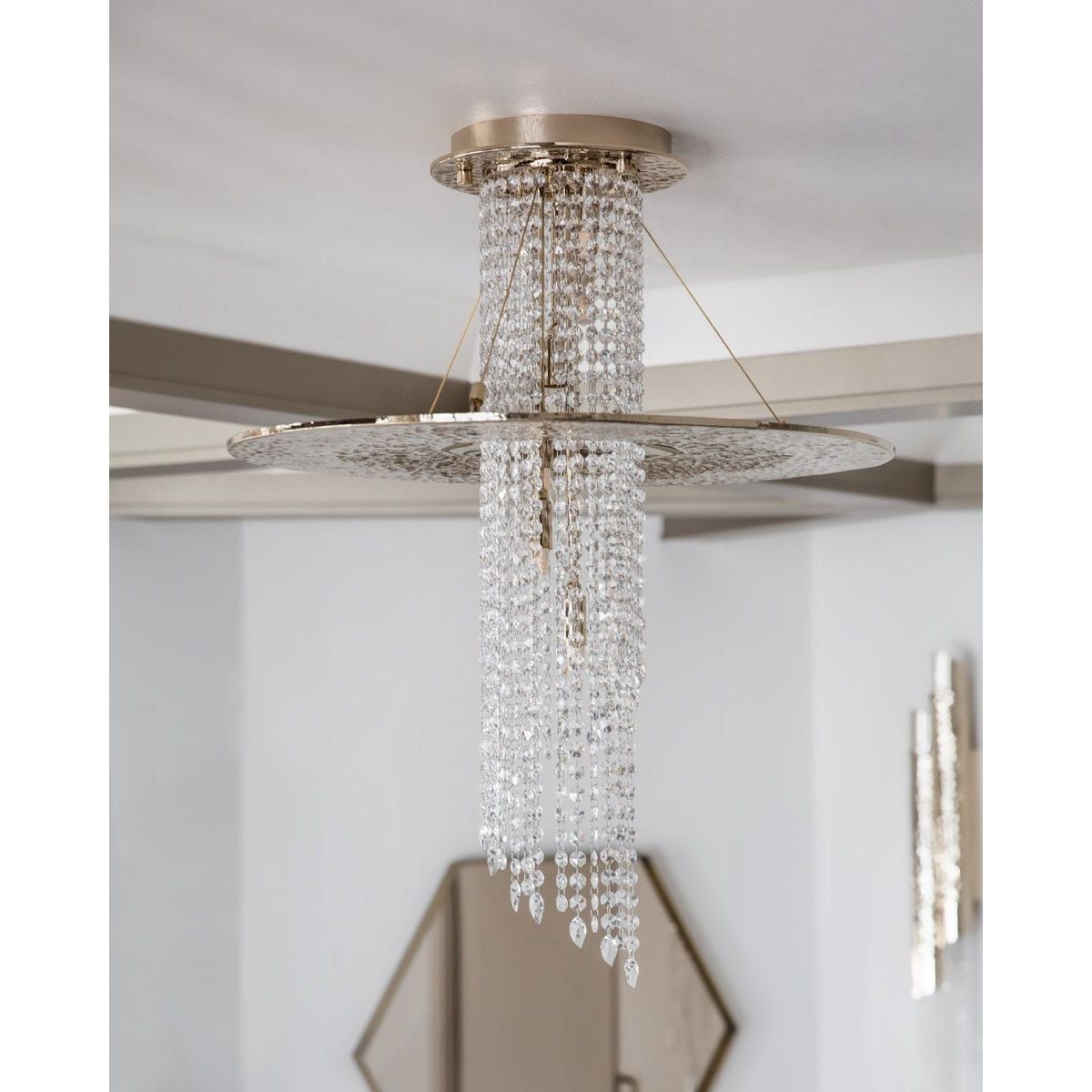 Angelina Flushmount Brass Crystal Pendant Chandelier - Italian Concept - 