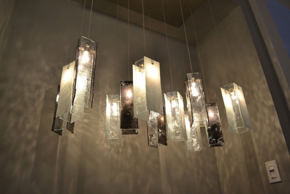 Rain Rectangular Cluster Glass tile Pendant Chandelier - Italian Concept - Size