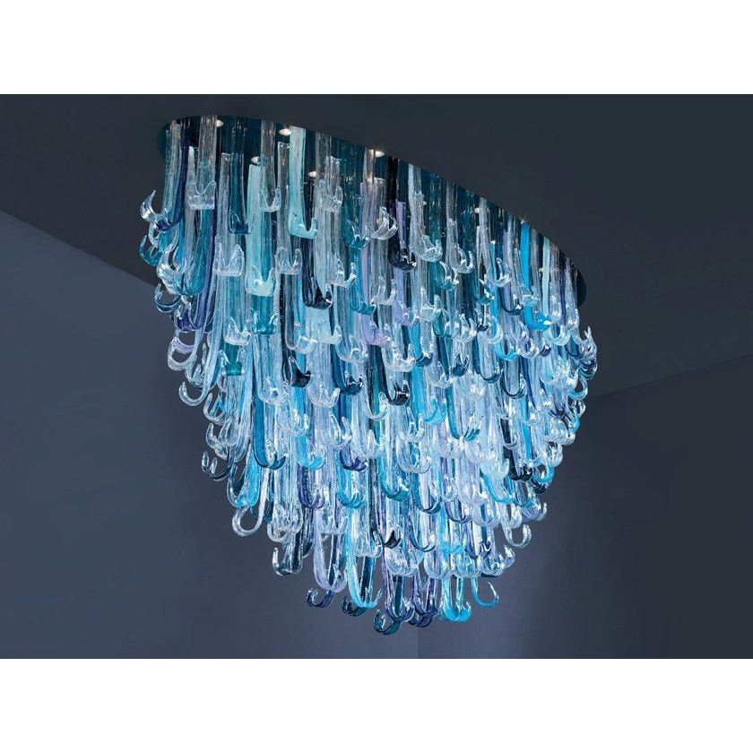 Blue Rainfall / Waterfall Murano Glass Chandelier - Italian Concept - 