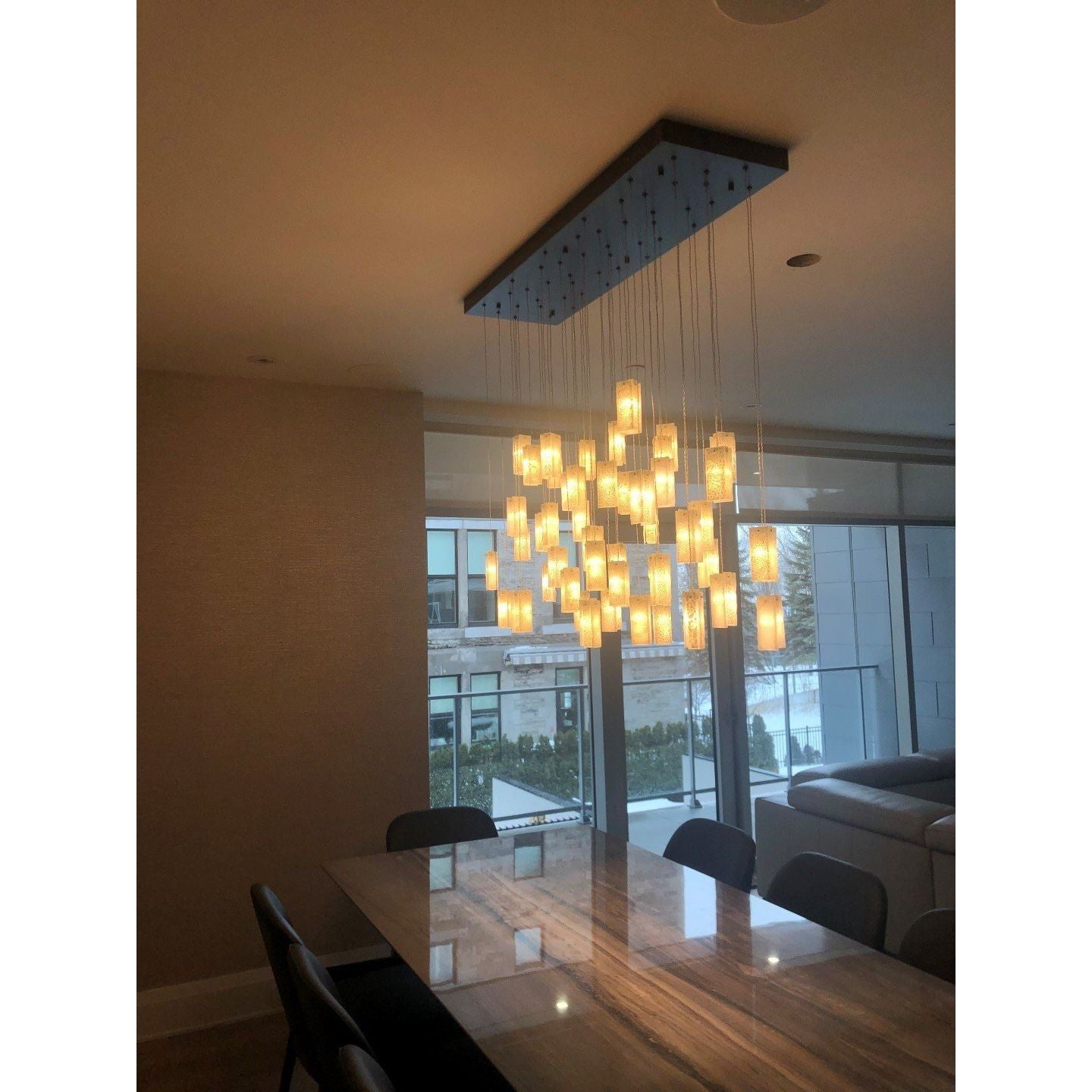 Rain Rectangular Cluster Glass tile Pendant Chandelier - Italian Concept - Size