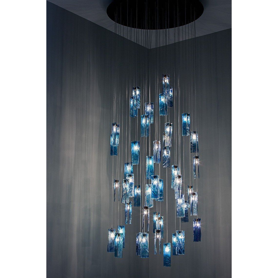 Rain Rectangular Cluster Glass tile Pendant Chandelier - Italian Concept - Size