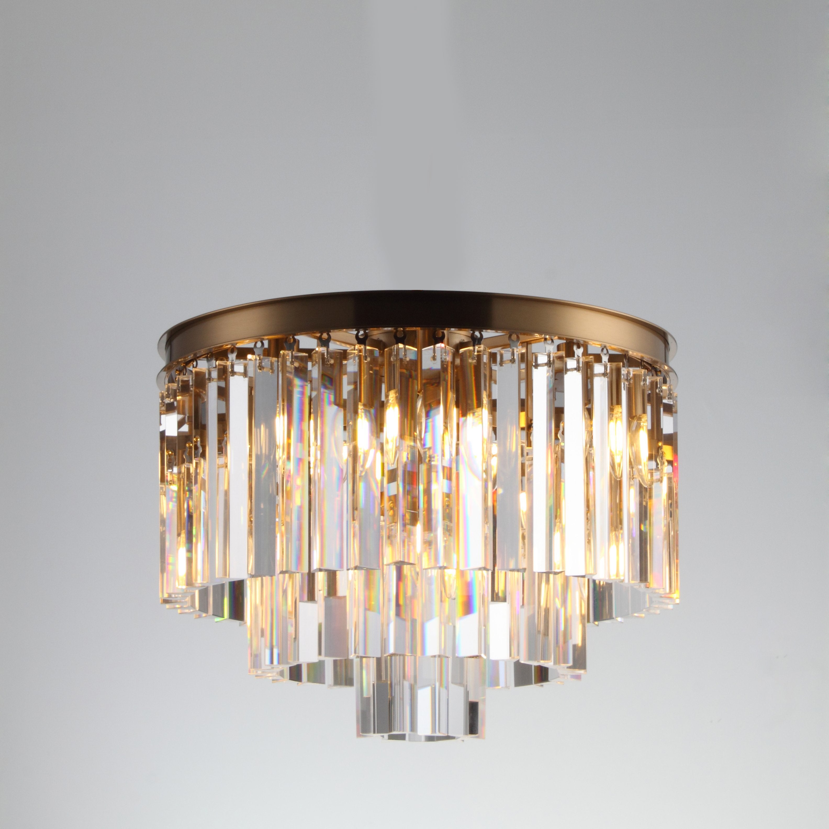 Flush-mount Odeon Round Tiered Crystal Fringe Chandelier Collection - Italian Concept - 