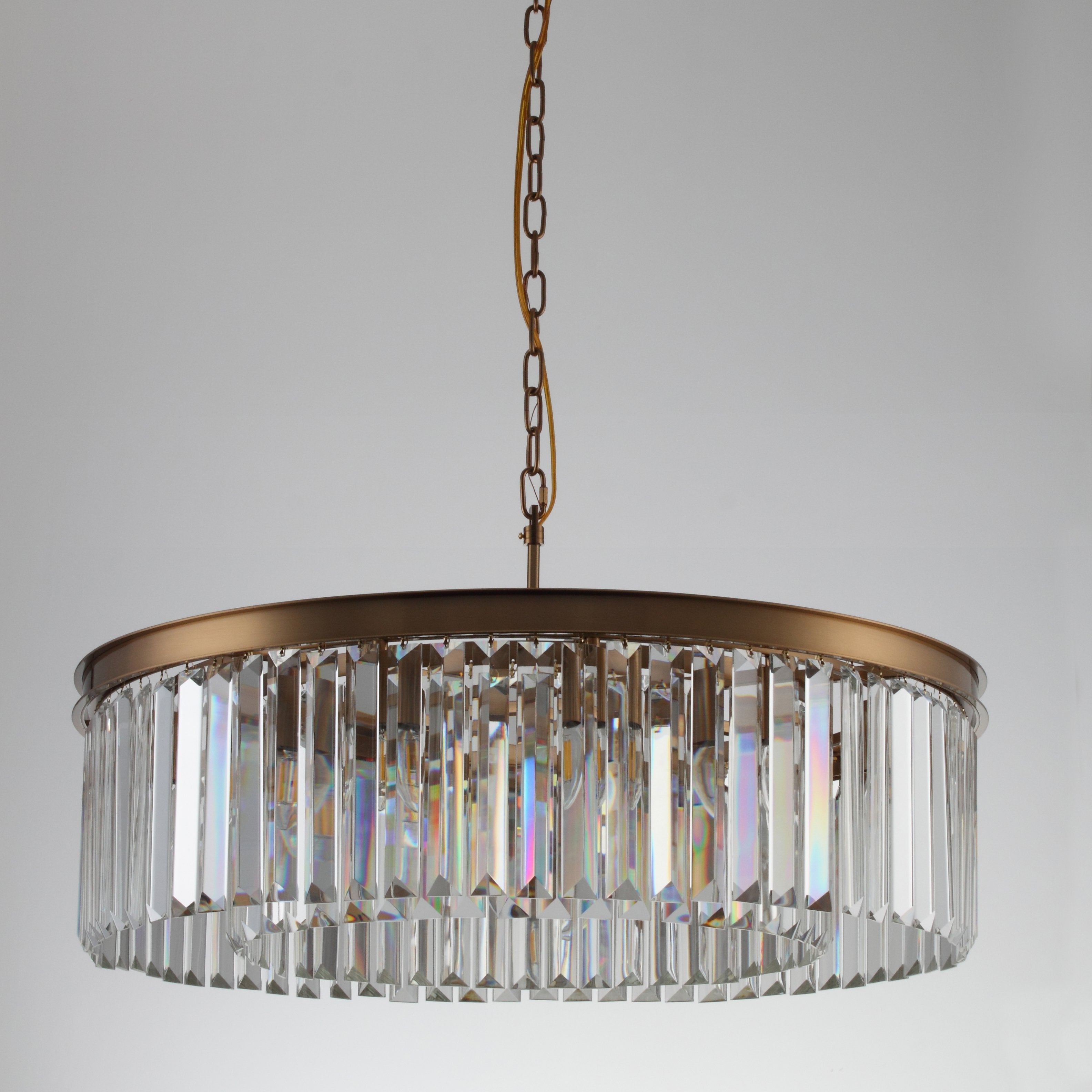 Odeon 1-Tier Round Fringe Crystal Prism Chandelier - Italian Concept - 