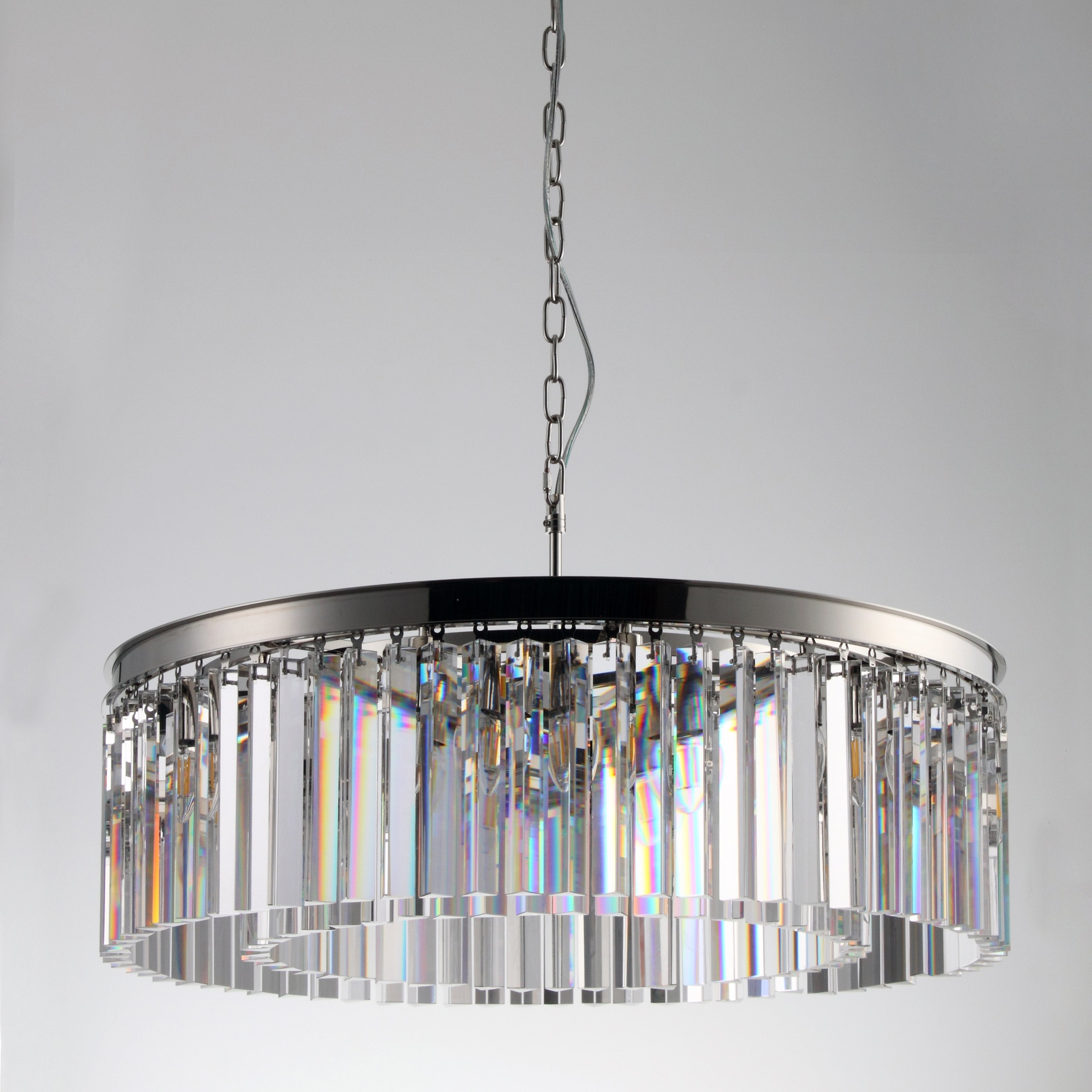 Odeon 1-Tier Round Fringe Crystal Prism Chandelier - Italian Concept - 