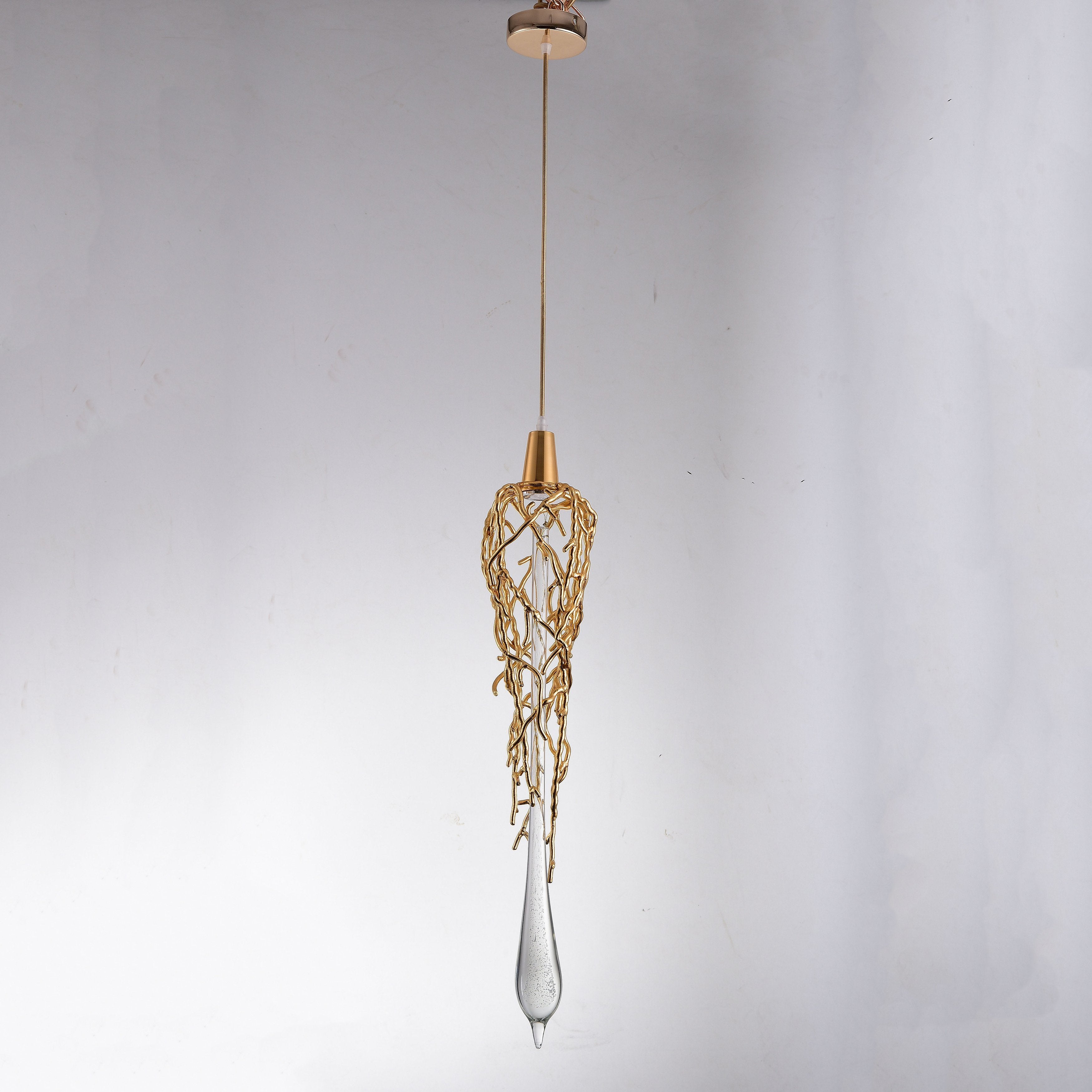 Organic Single Branching Brass Teardrop Pendant - Italian Concept