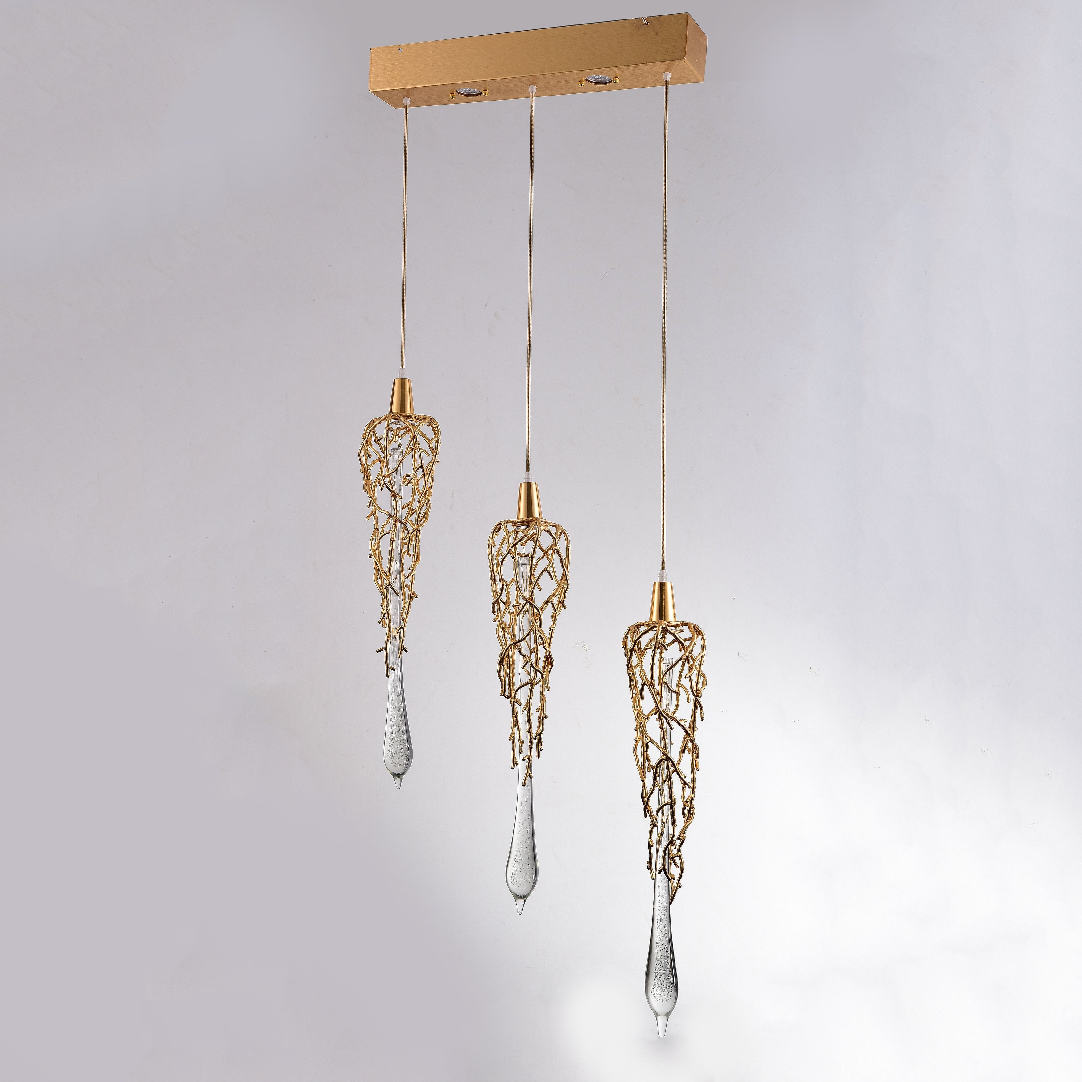 Organic Linear Branching Brass Teardrop Pendant - Italian Concept