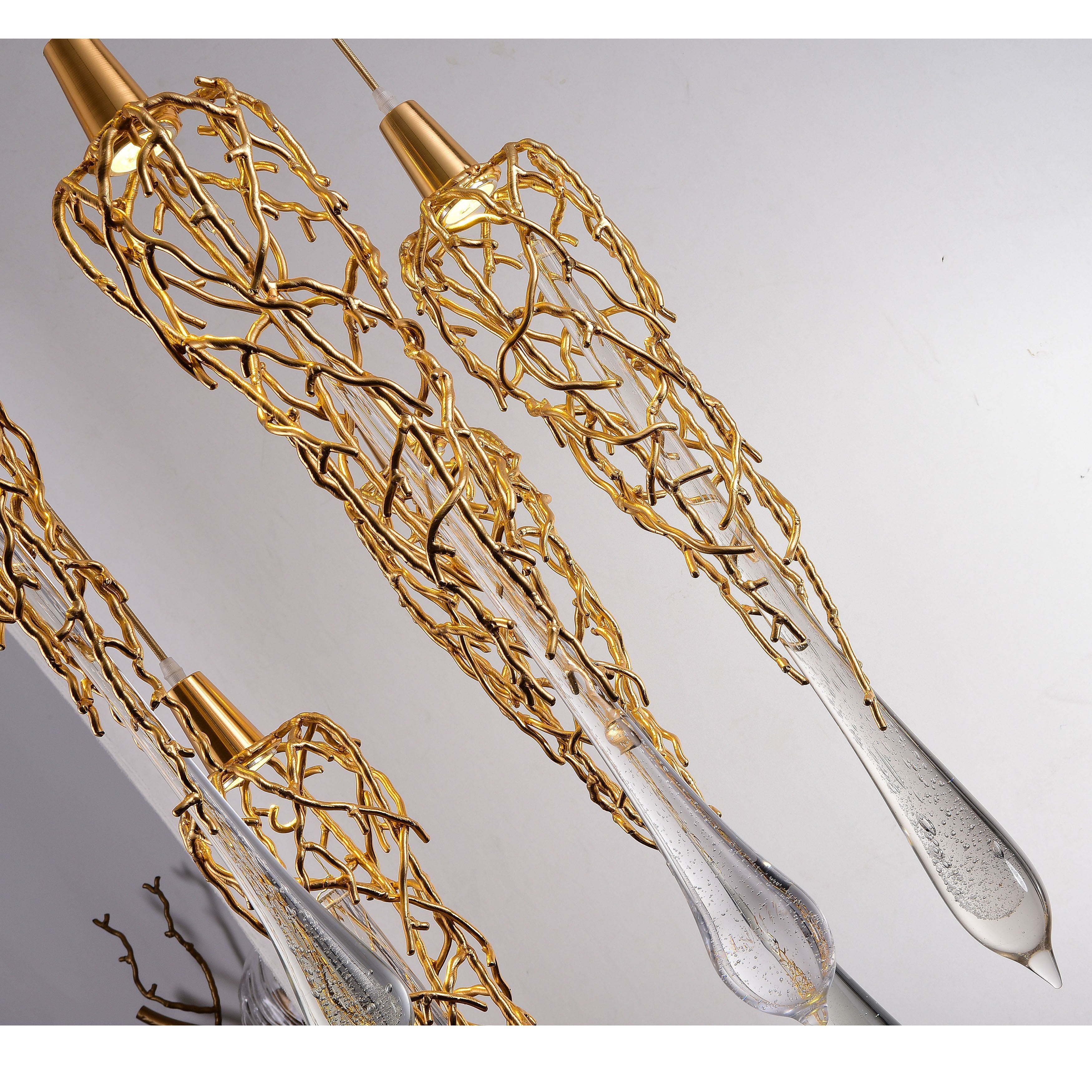 Organic Linear Branching Brass Teardrop Pendant - Italian Concept