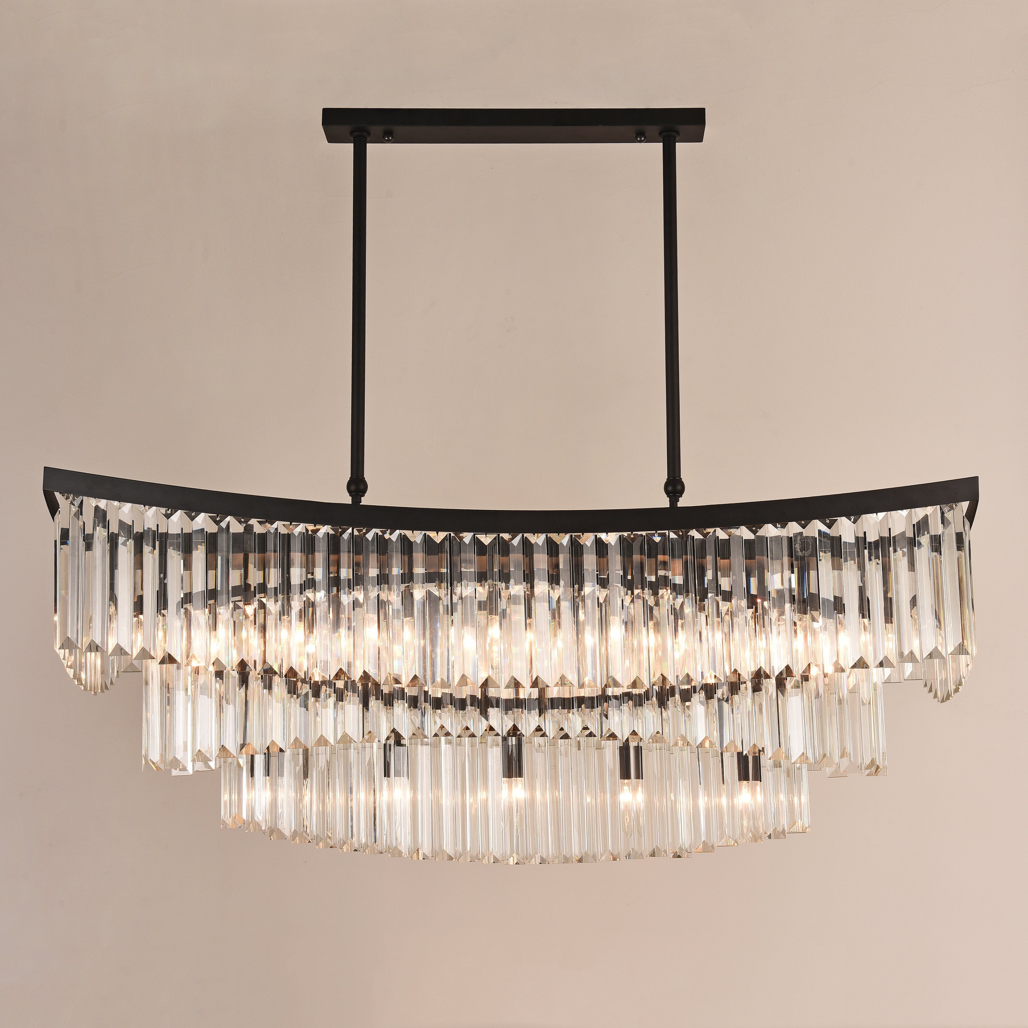 Roundel Rectangular Odeon Fringe Crystal Chandelier - Italian Concept