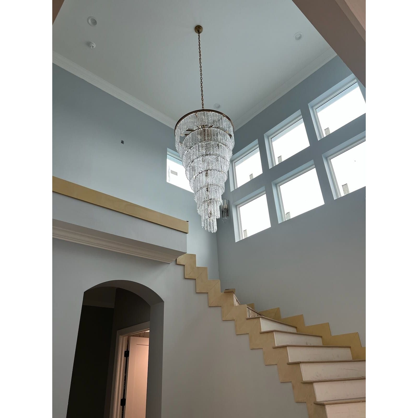 Seline Spiral Tiered/ Layered Cracked Textured Glass Chandelier - Italian Concept