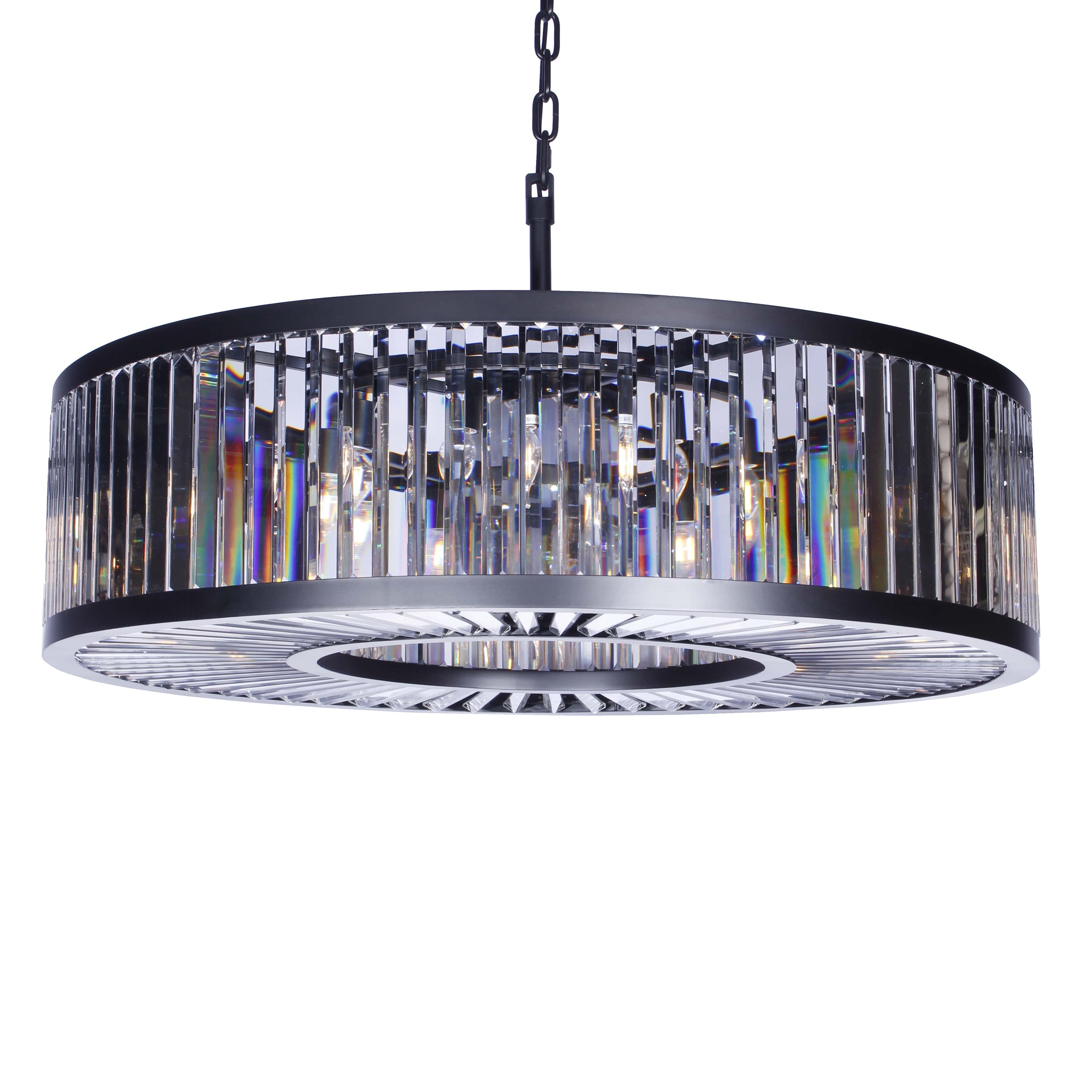 Apex Oro 43"W Round Crystal Fringe Prism Chandelier - Italian Concept - 