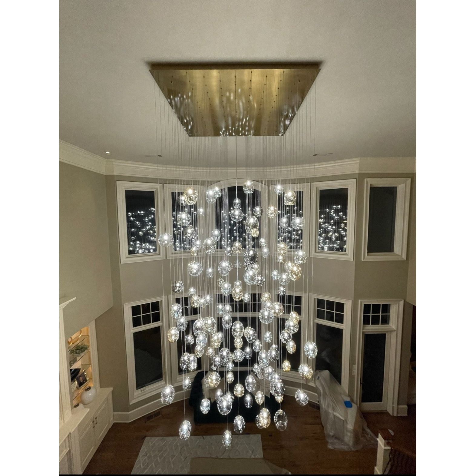 Zara Square Rainfall / Waterfall Glass Globe / Bubble Chandelier - Italian Concept