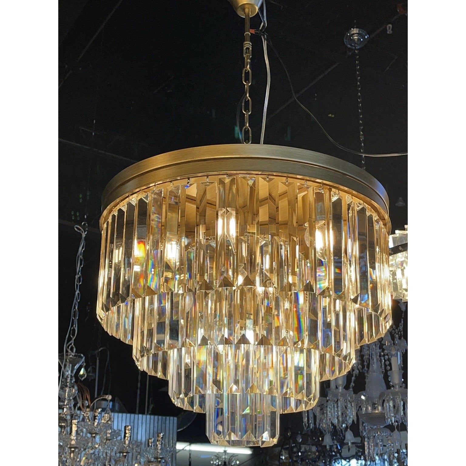 Dual Option Flush-mount / Hanging 4-Tier Apex Odeon Crystal Fringe Chandelier - Italian Concept