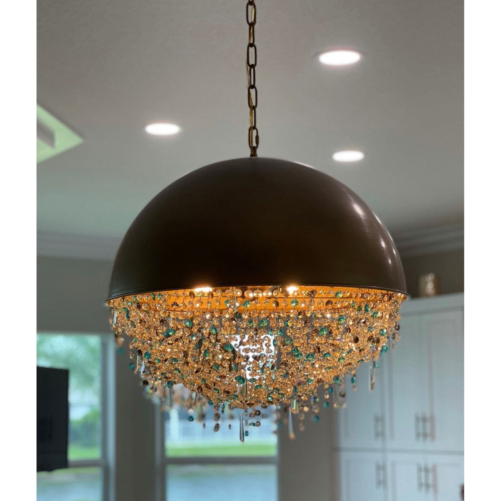 Luna Metal Half-Dome Crystal Pendant Light - Italian Concept