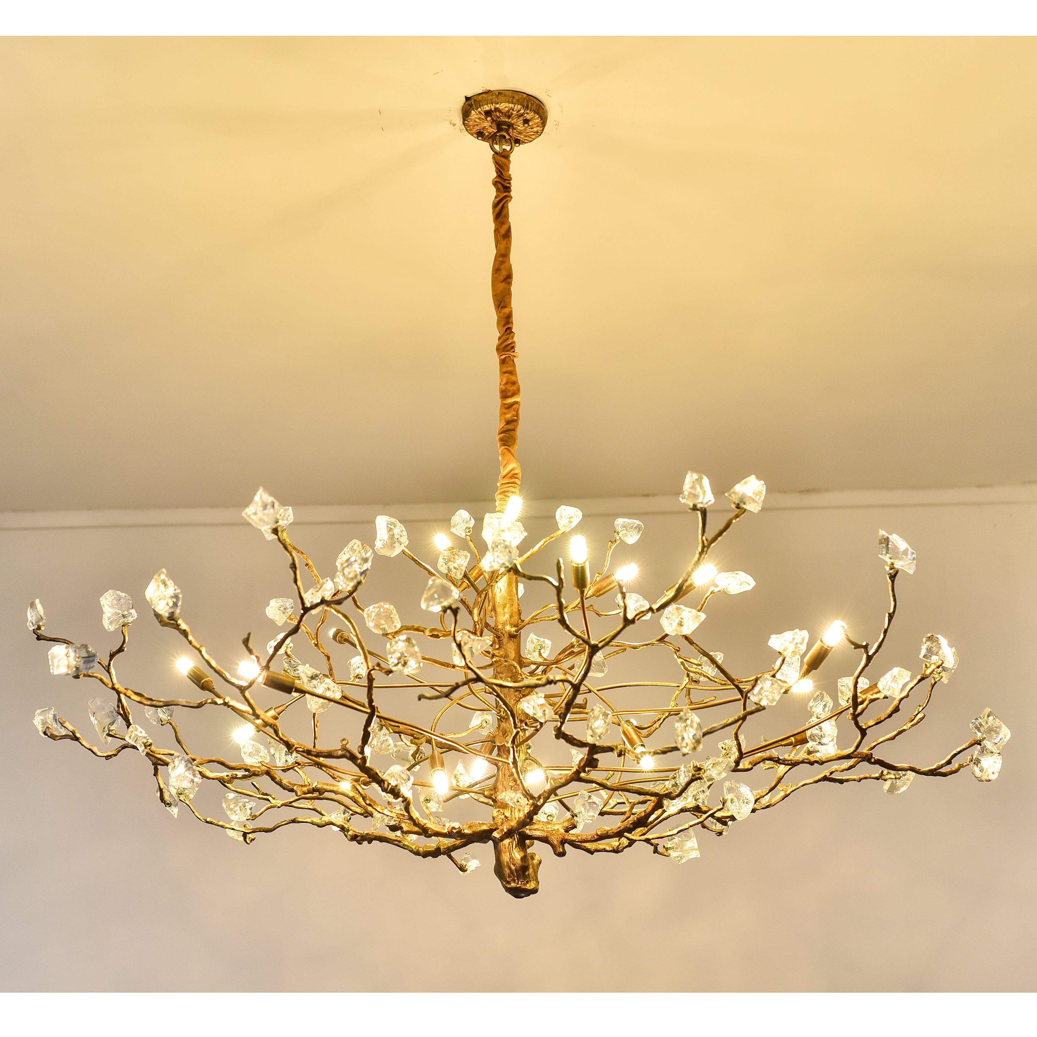 Livio Gemstone Branching Brass Round Chandelier - Italian Concept - 