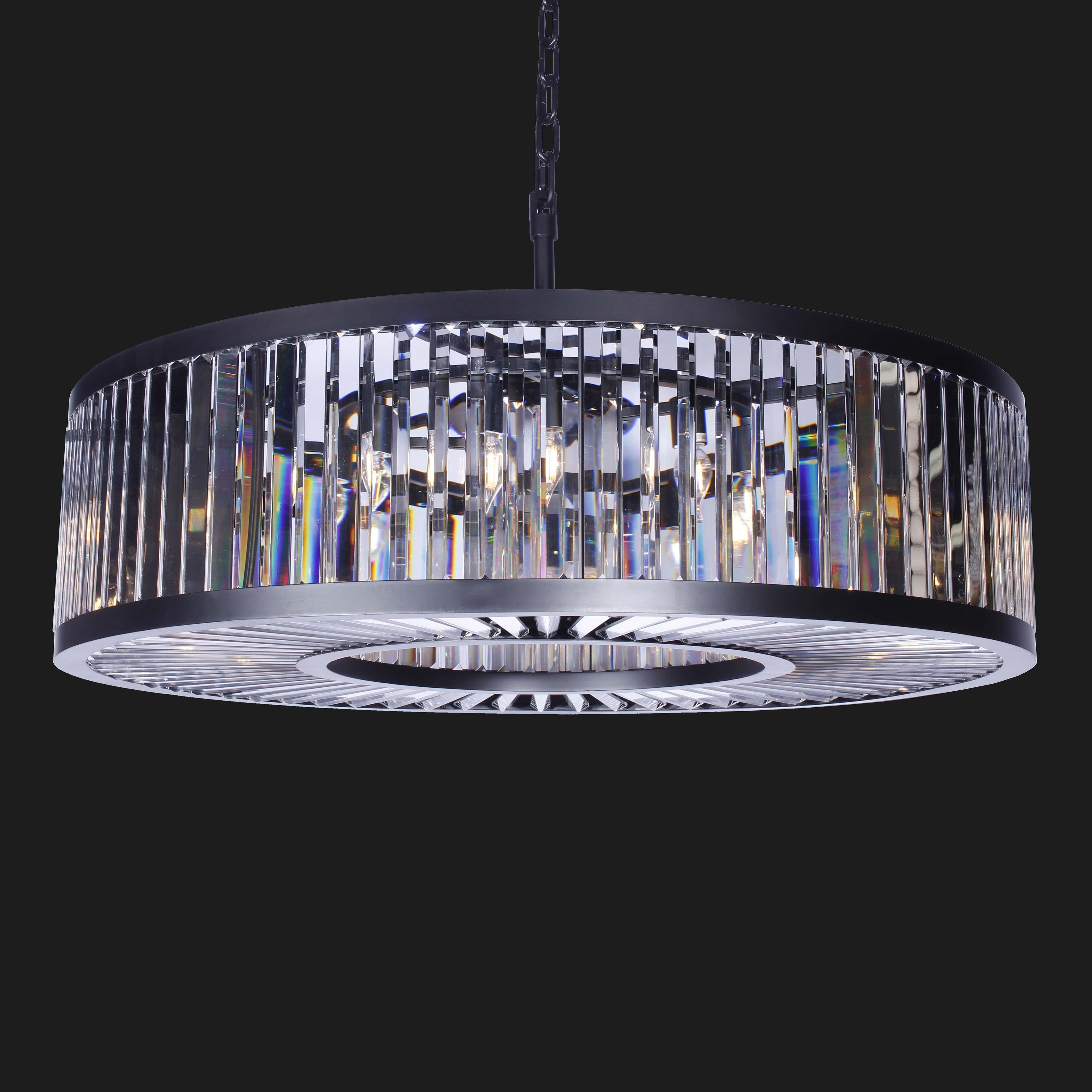 Apex Oro 43"W Round Crystal Fringe Prism Chandelier - Italian Concept - 