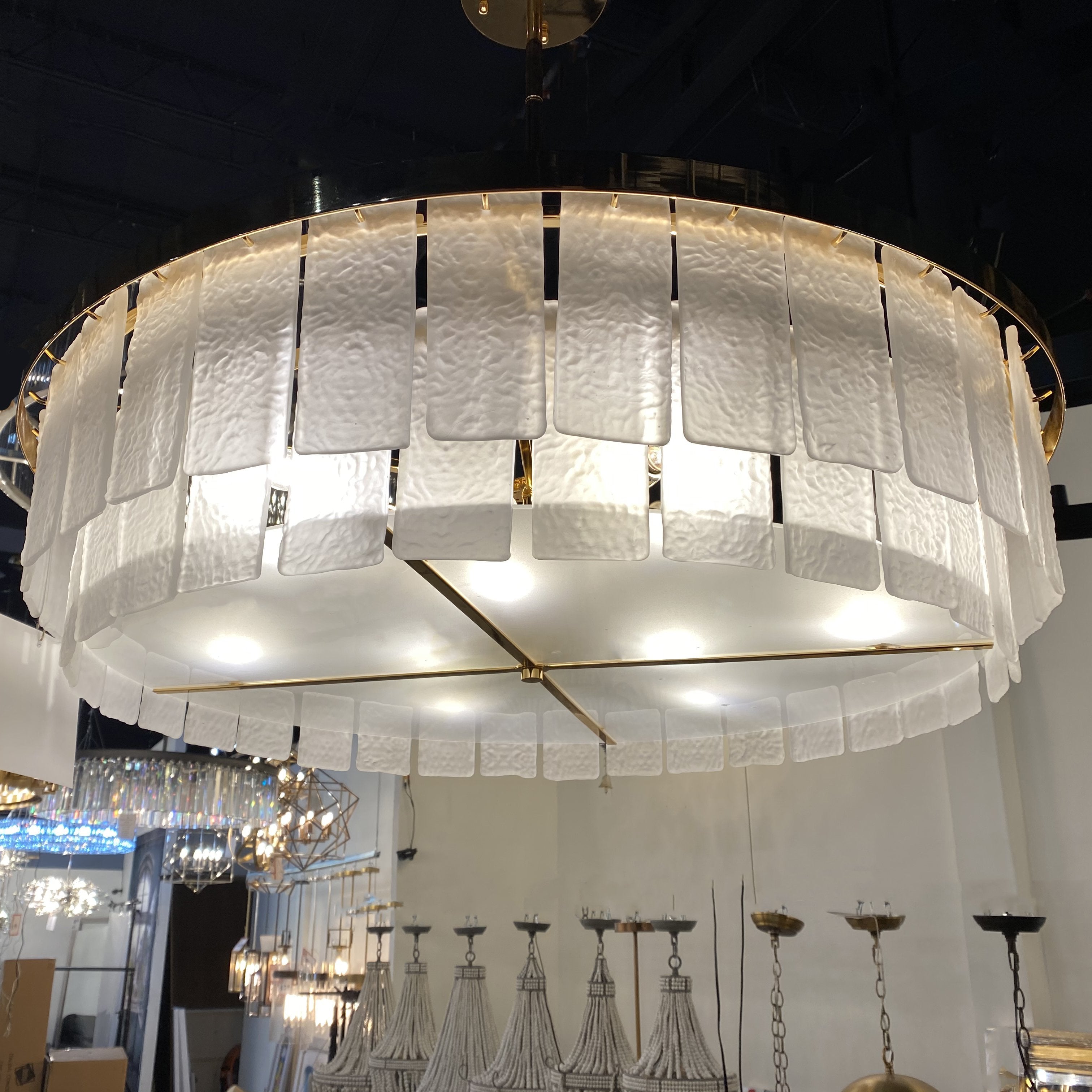 Padua Round Tiered Glass Tile Chandelier Collection - Italian Concept - 