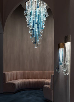 Blue Rainfall / Oval Waterfall Murano Glass Chandelier