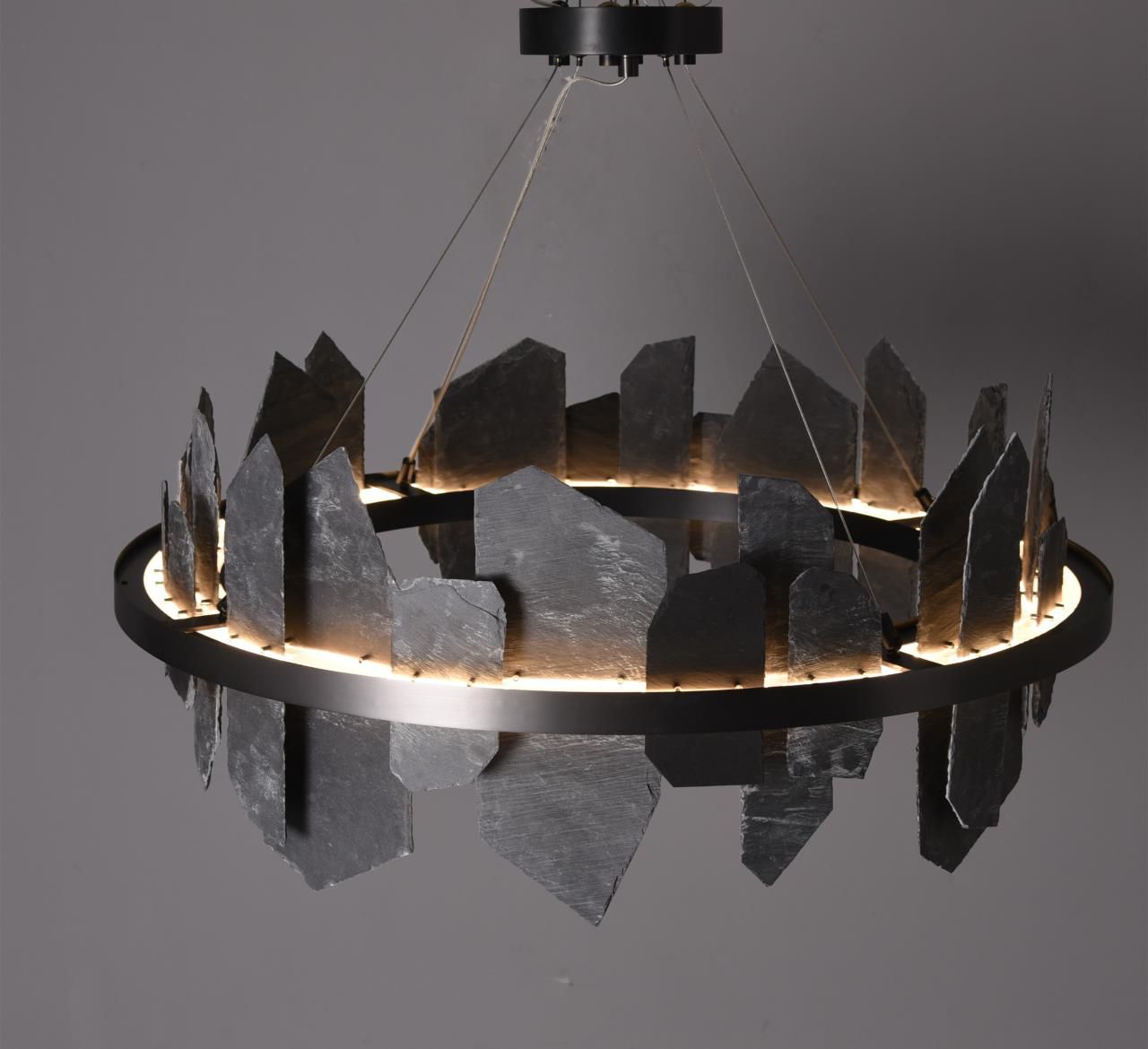 40"W Round Slate Natural Stone LED Industrial Chandelier - Italian Concept - 
