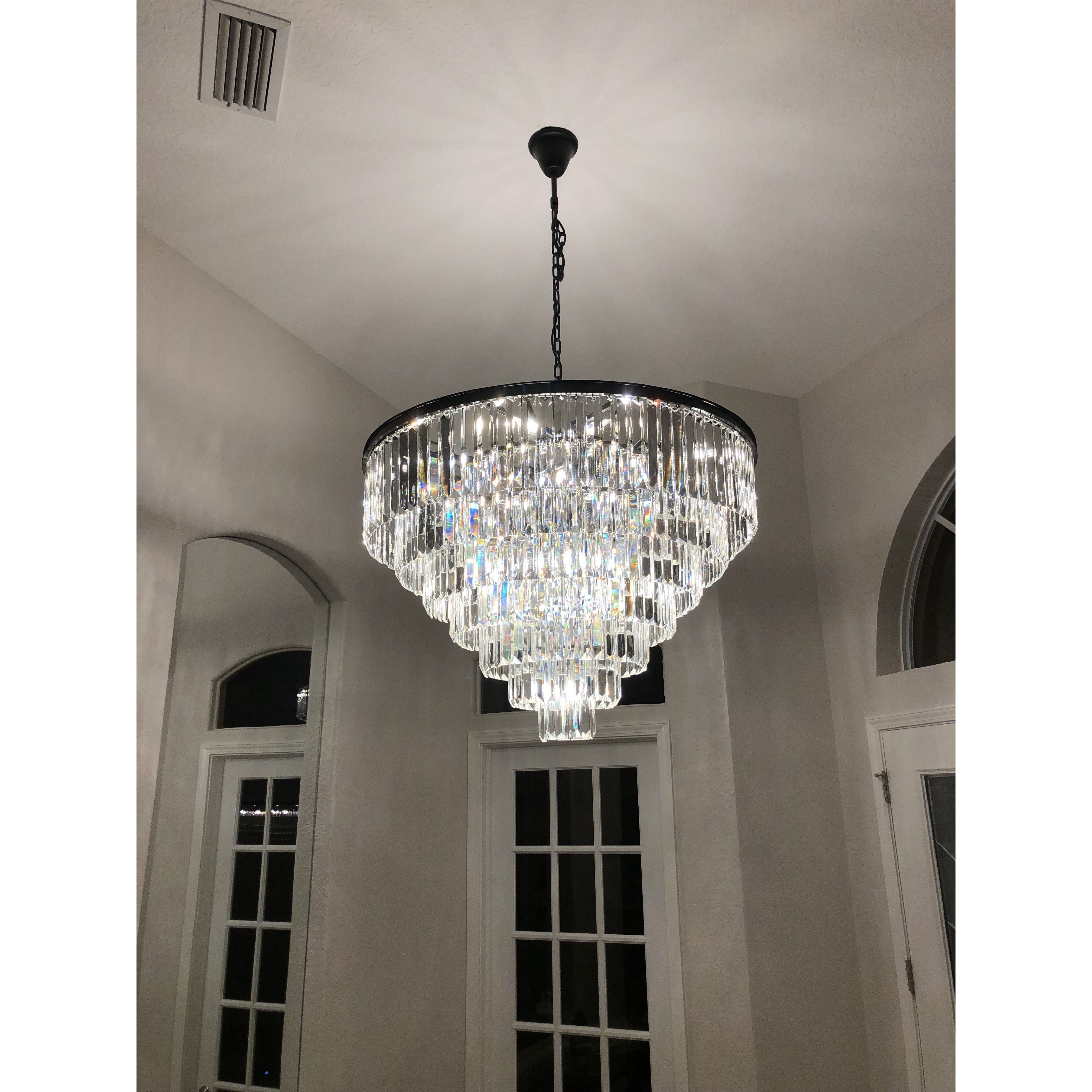 54" Wide Odeon Round Crystal Fringe Chandelier - Italian Concept - 