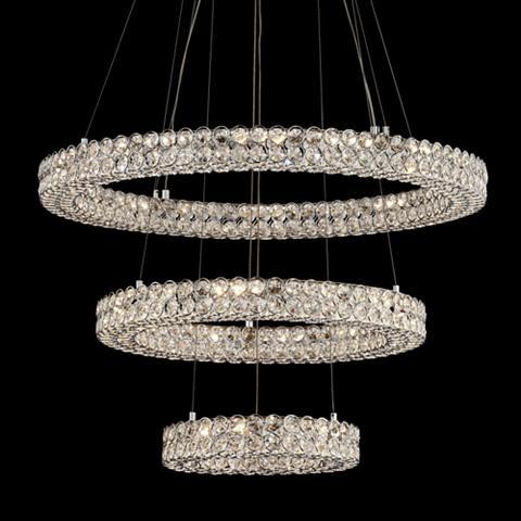 Perriello 28"W Tiered LED Crystal Ring Pendant - Italian Concept