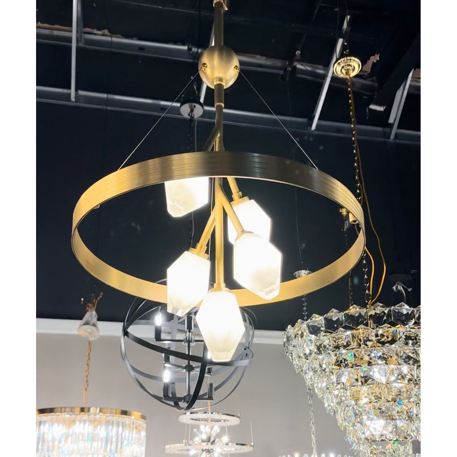 Alessi Round Brass Ring Flower Chandelier