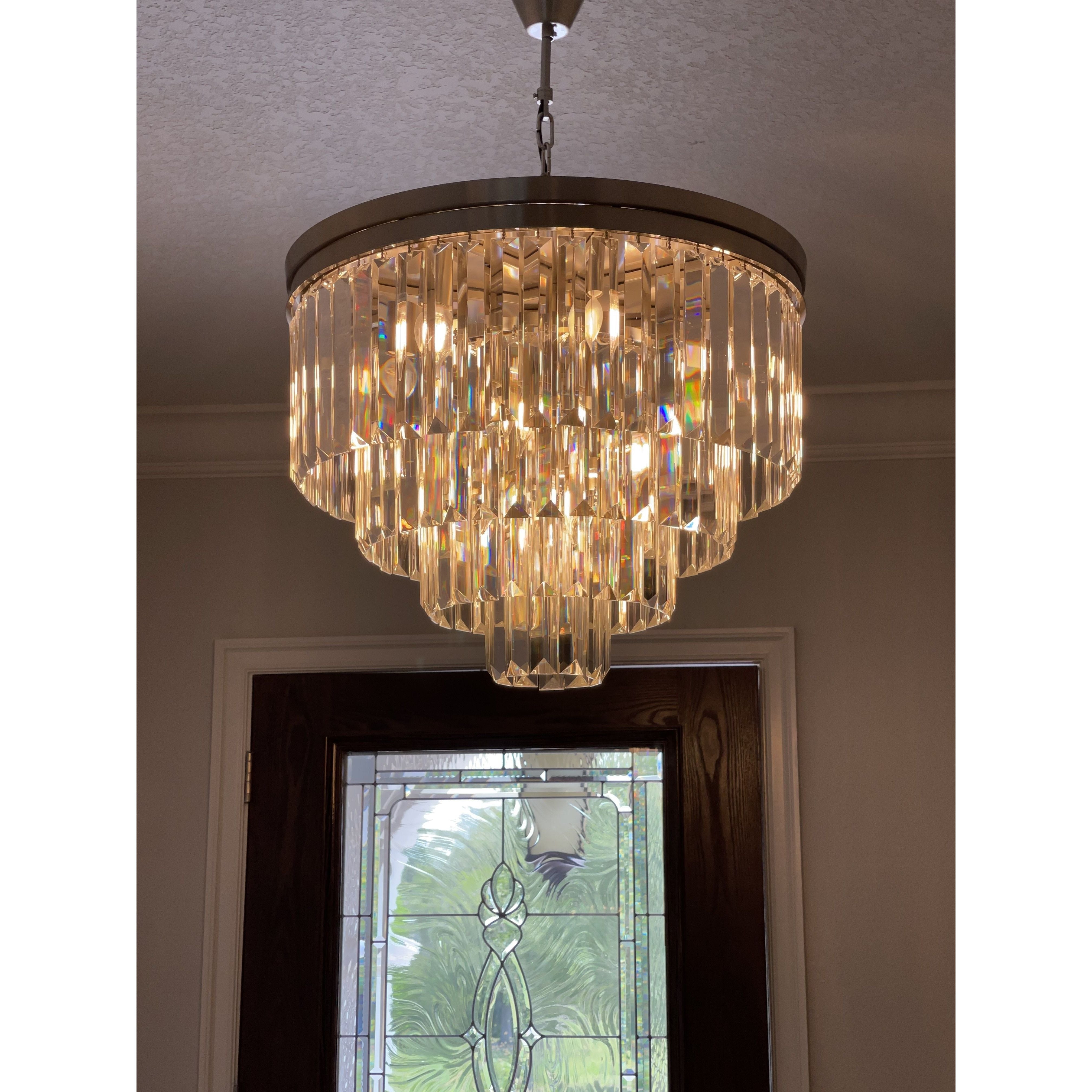 Dual Option Flush-mount / Hanging 4-Tier Odeon Crystal Fringe Chandelier - Italian Concept